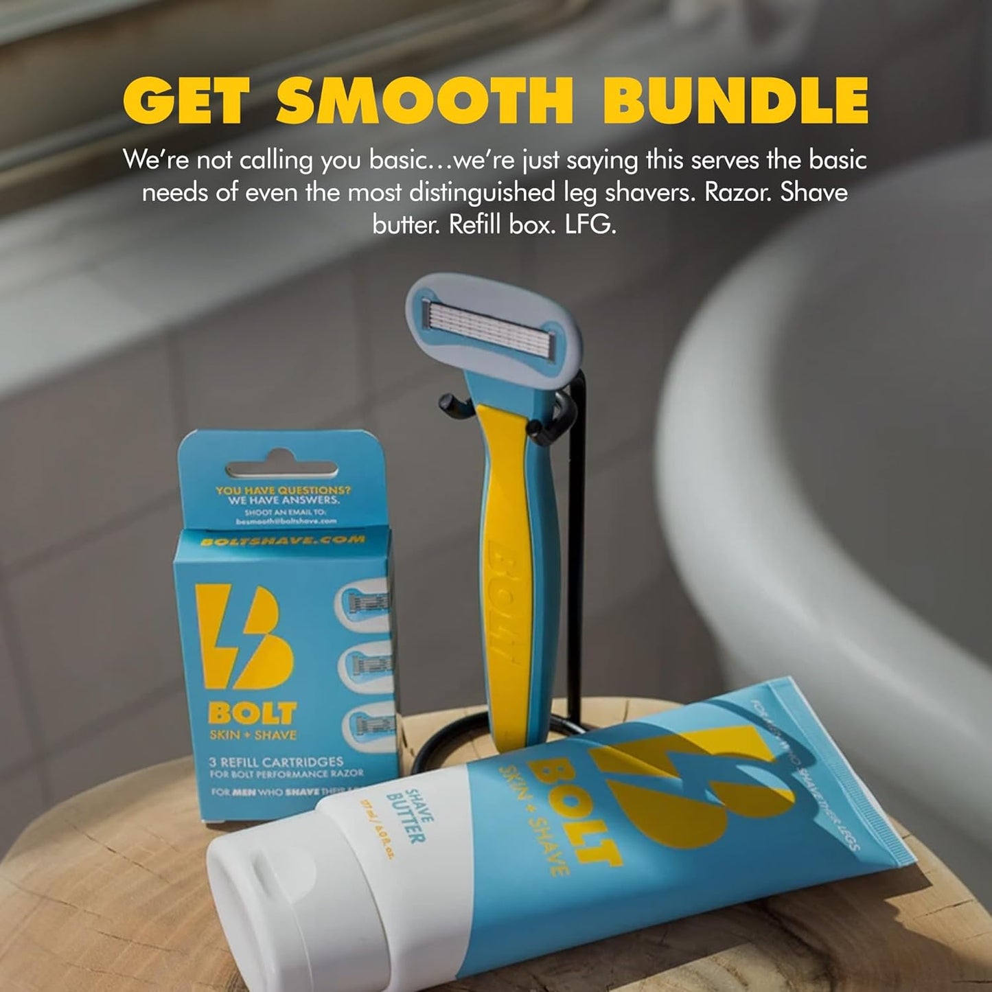 Get Smooth Bundle for Men - Shaving Kit for Legs, Head, Chest & Arms - Includes Razor, Shave Butter and 3 Refill Cartridges