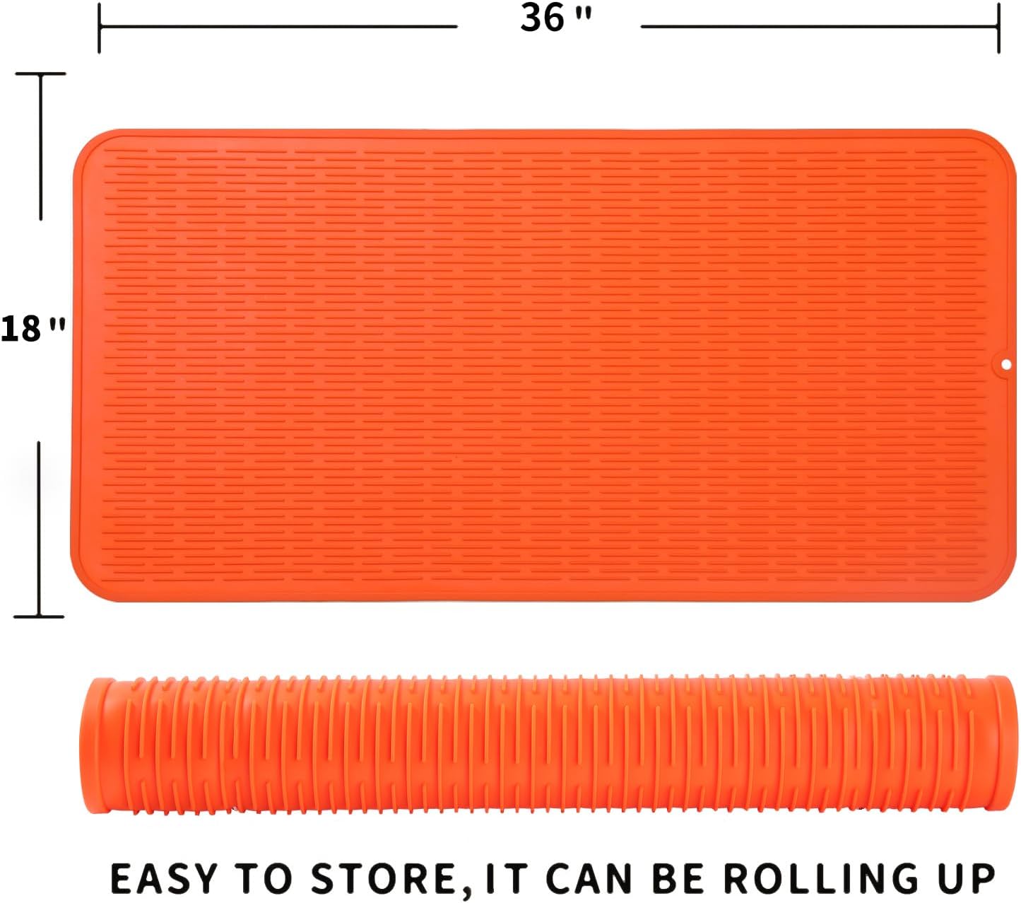 Silicone Dish Drying Mat for Multiple Usage,Easy clean,Eco-friendly,Heat-resistant Silicone Mat for Kitchen Counter or Sink,Refrigerator or Drawer Liner Orange 5XL 36inches x 18inches