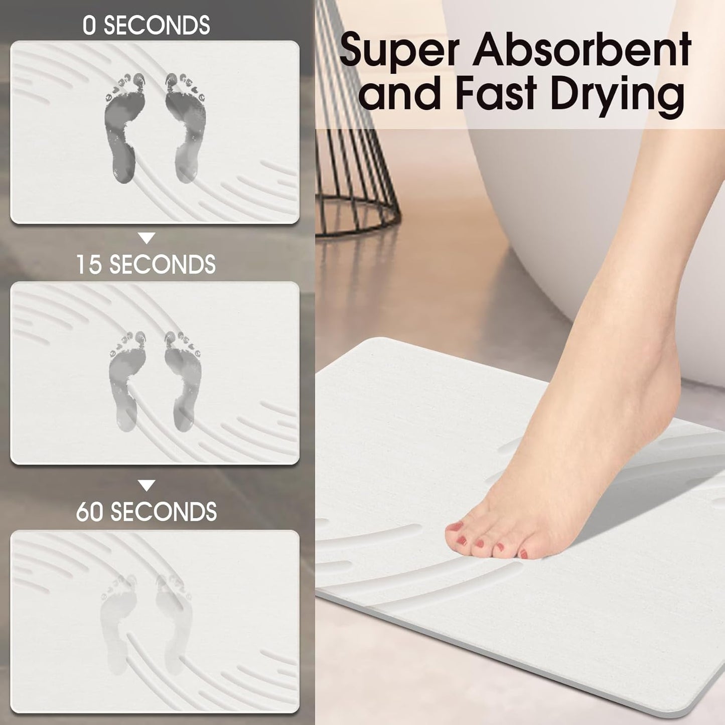 Stone Bath Mat Diatomaceous Earth Shower Mat Super Absorbent Non-Slip Diatomite Stone Bath Mats for Bathroom Floor Quick-Drying Natural Easy to Clean（24 * 16''）