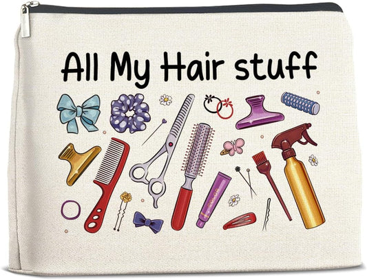 Hairstylist Gifts Makeup Bag Gifts for Women, Gift for Hairdresser Hair Stylist All My Hair Stuff Cosmetic Bag Zipper Makeup Pouch
