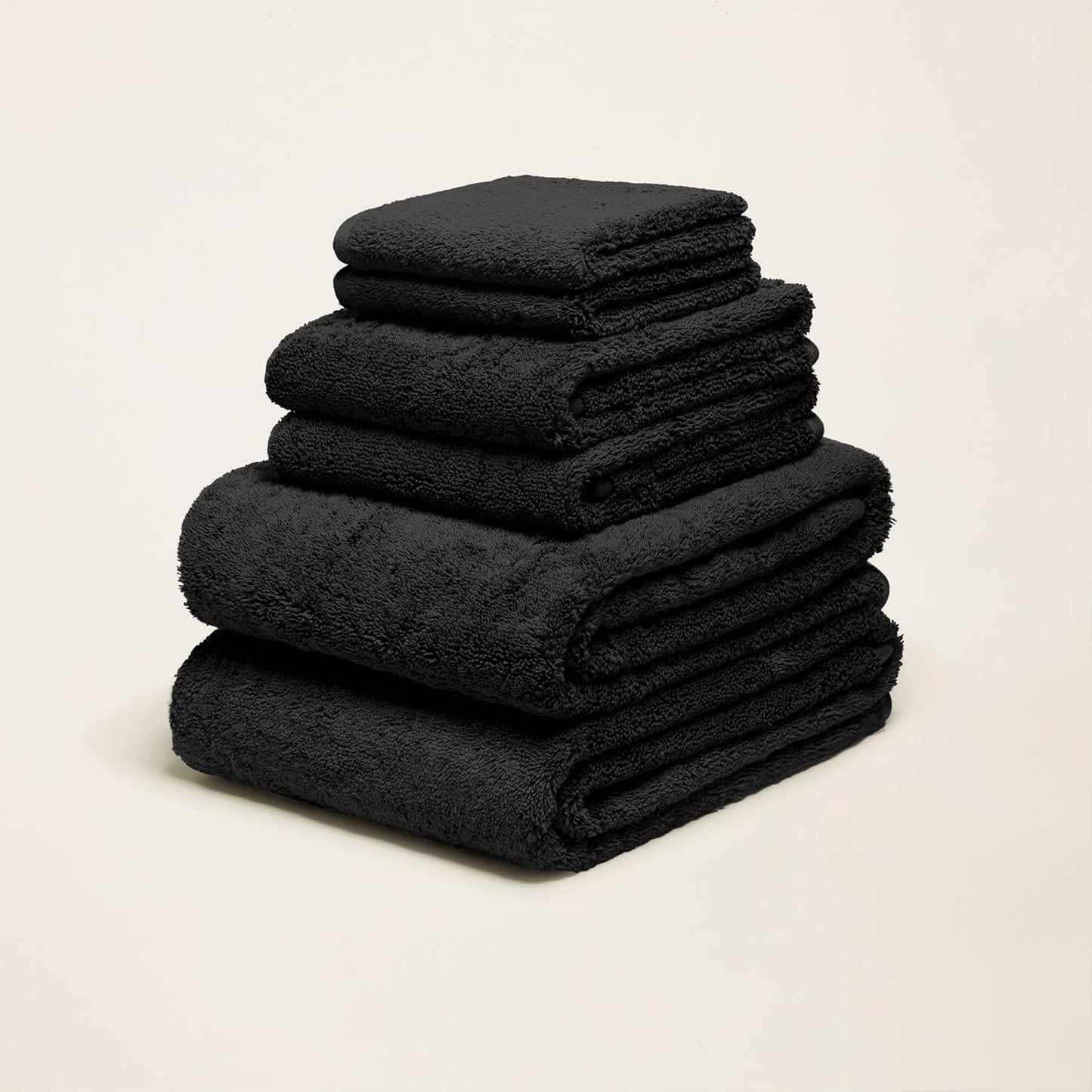 Italic Ultraplush 100% Australian Cotton Towels Standard 6 Piece Set, 2 Bath, 2 Hand, 2 Washcloths, 800GSM Lightweight, Highly Absorbent Quick Dry Soft Resort Grade Towels (Black)