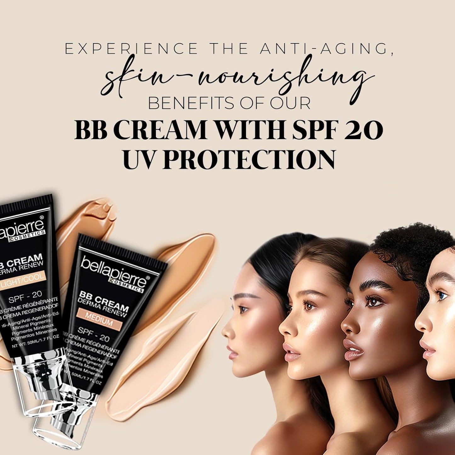 Bellapierre BB Cream SPF 20 – Mineral Sunscreen & Liquid Foundation, Lightweight Face Moisturizer with Buildable Coverage, Matte Finish, Non-Toxic, Paraben-Free, Cruelty-Free – 1.7 oz - Dark Cool
