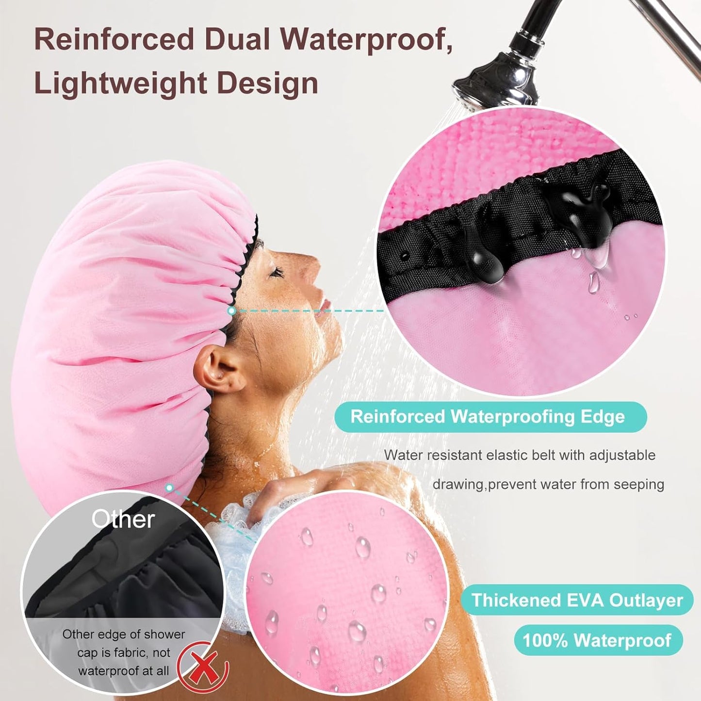 2 Pcs 15" XL Extra Large Terry Lined Shower Cap, Adjustable Dual Waterproof Shower Cap for Women Reusable Soft Hair Cap Bath Cap for Long Braids, Thick Hair, Locs, Curly Hair
