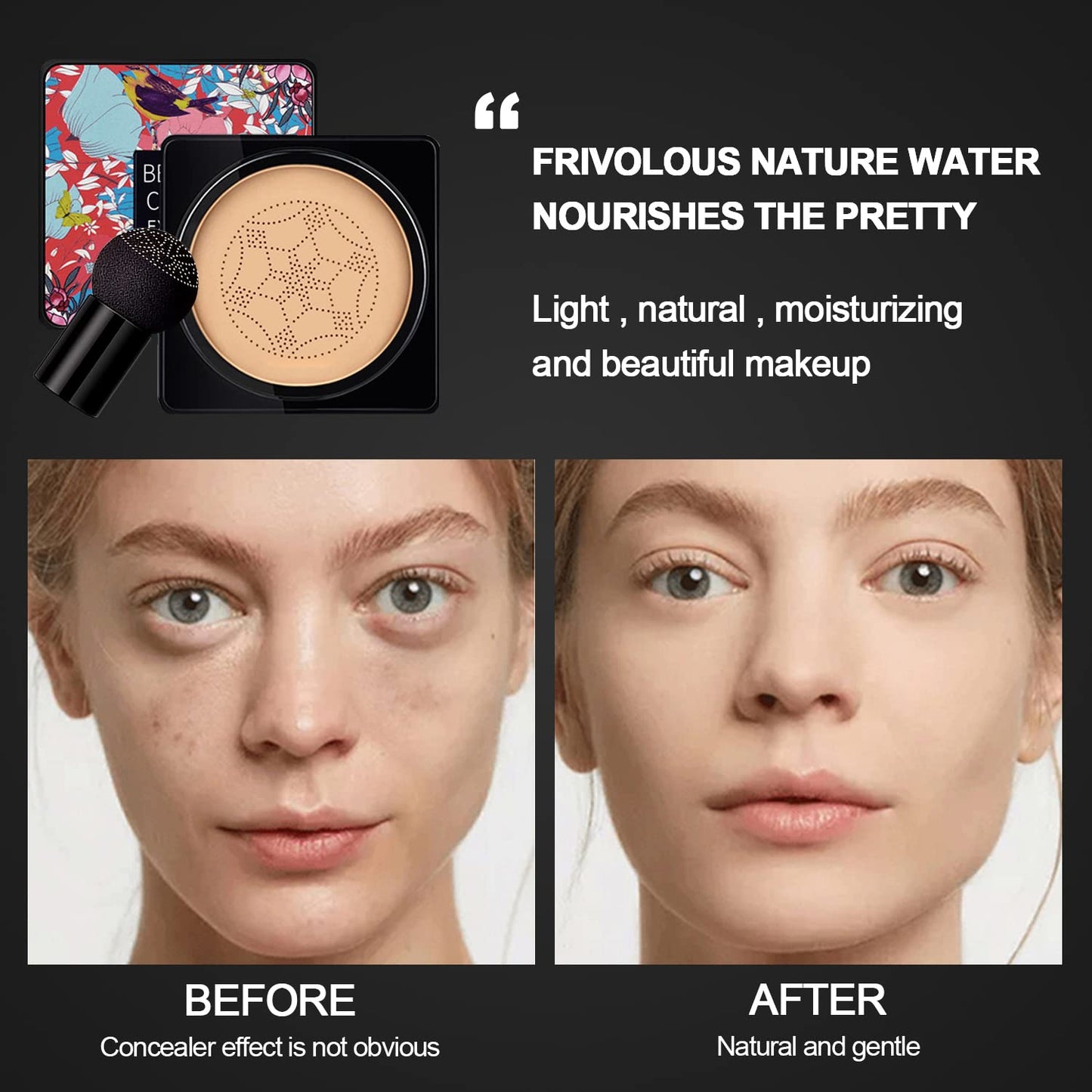 NUIBO 2PCS Air Cushion CC Cream Mushroom Head, Moisturizing Concealer Makeup Base, Primer Liquid Foundation Long Lasting with Two Mushroom Makeup Sponges【2 X Ivory】