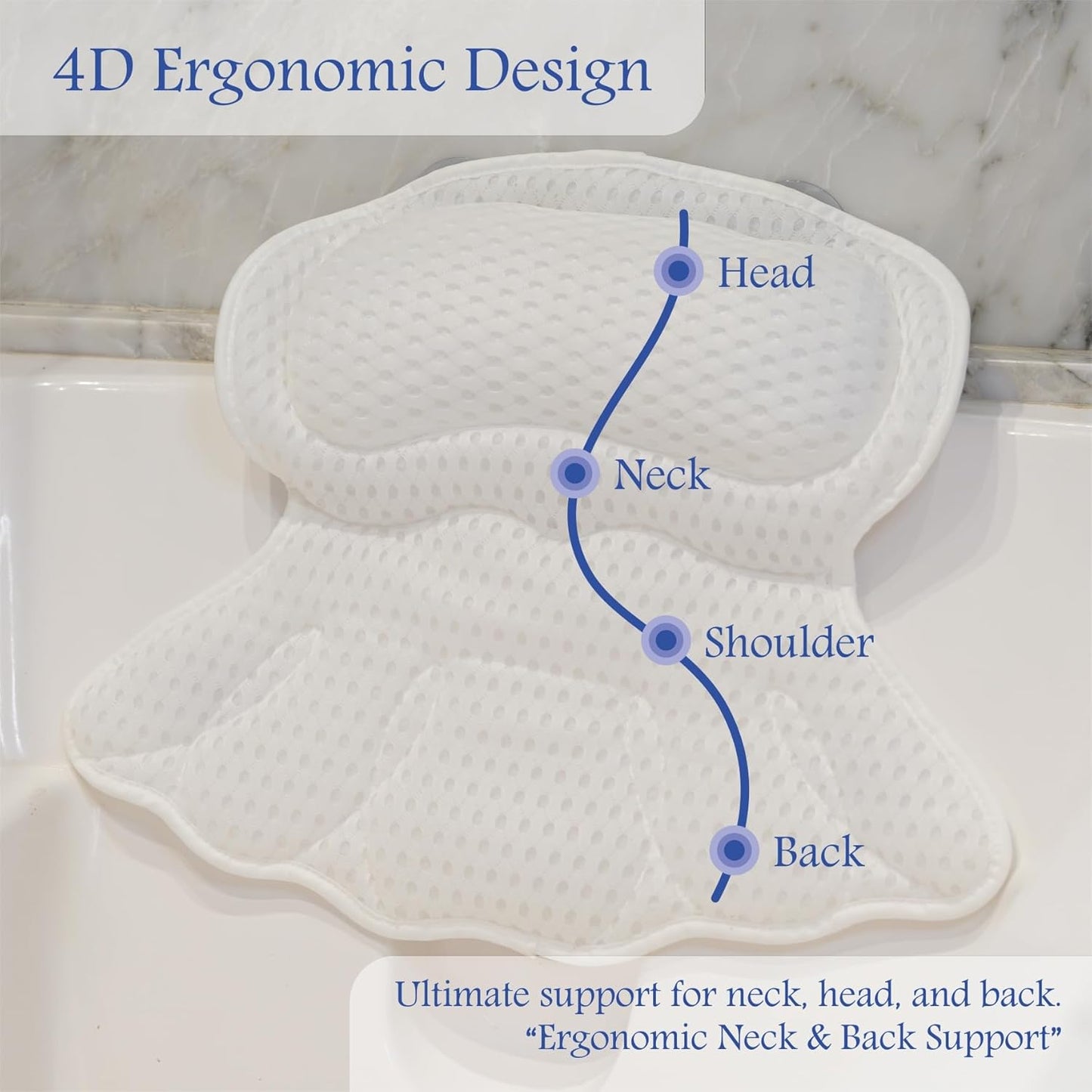 Bath Pillows for tub, Luxury Bathtub Pillow Gift Set, Bath Sponge, Scalp Massage Brush, 4D Air Mesh Cushion, Neck Back Support, Non-Slip Spa Accessories, Relaxing Bath, Gift Bag for Women and Men