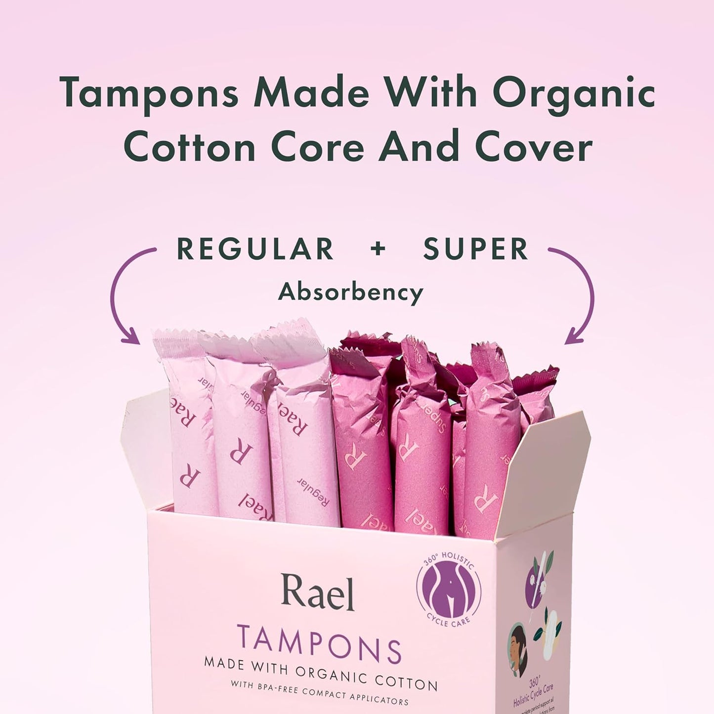 Rael Tampons, Compact Applicator - Made with Organic Cotton, Moderate Absorbency, BPA-Free, Chlorine Free, Leak Locker Technology (36 Count, Regular)