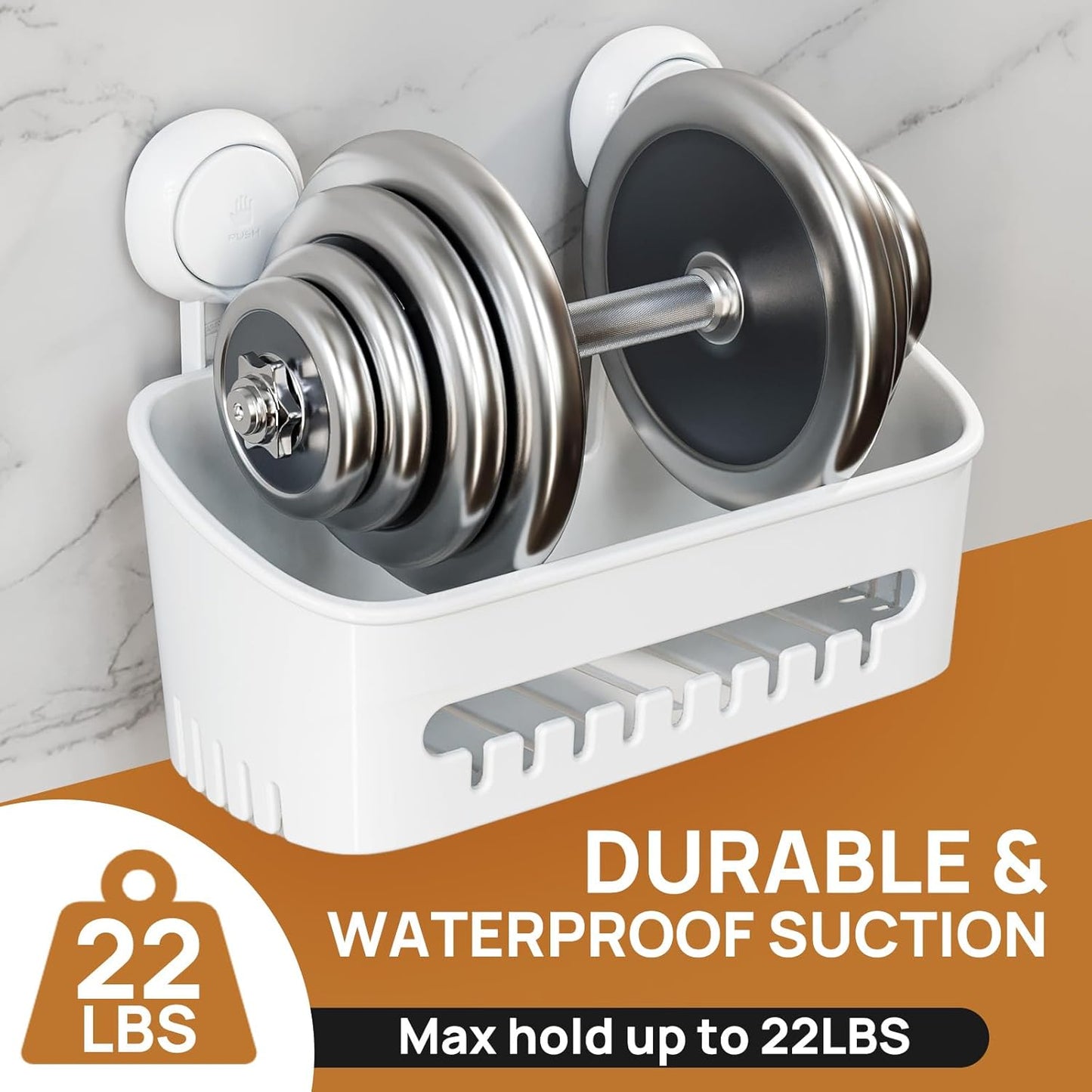 LEVERLOC Shower Caddy Suction Cup Shower Shelf Shower Basket Suction Pack of 2 One Second Installation Removable Powerful Suction Cup Bathroom Organizer Max Hold 22lbs Shower Storage Plastic