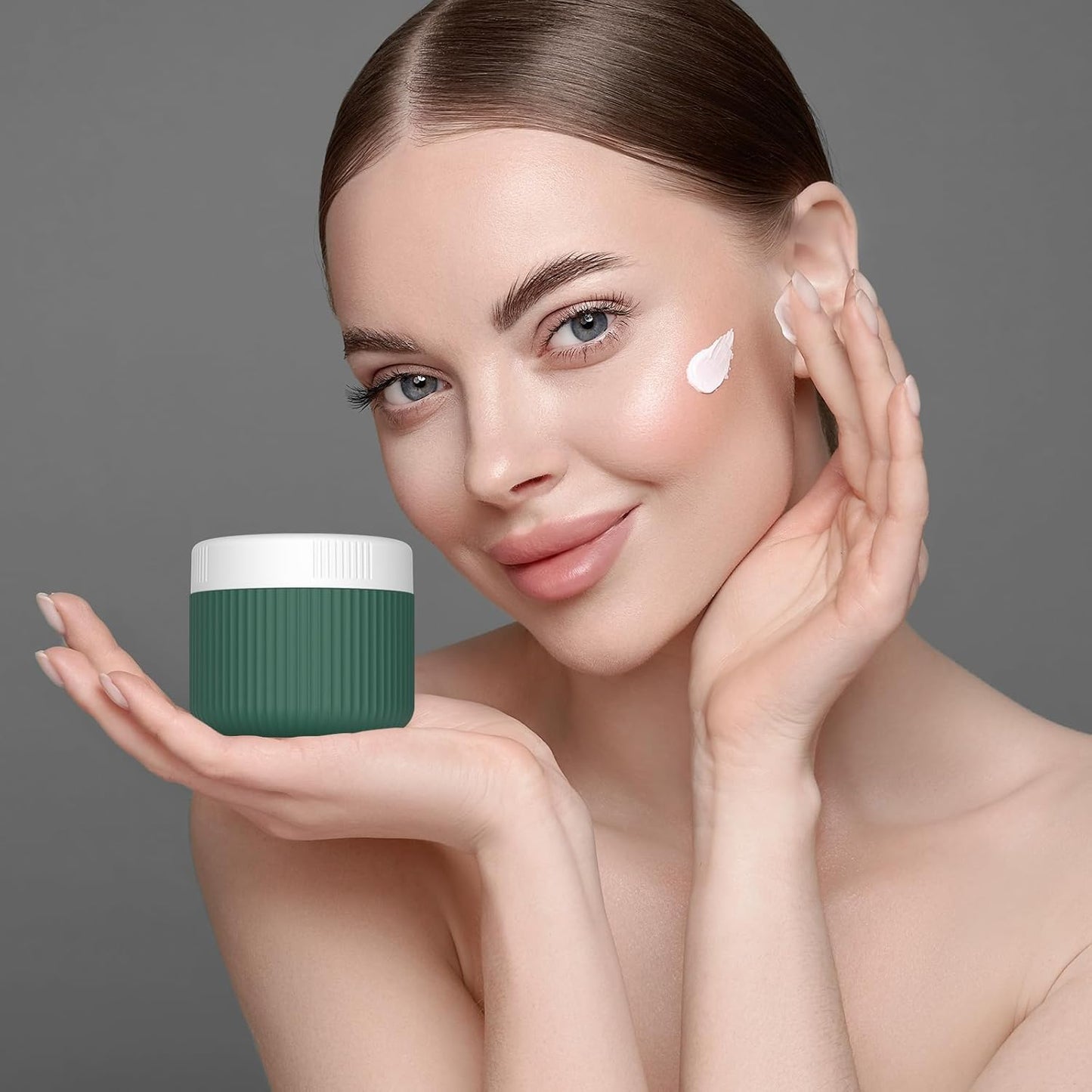 ME.FAN Travel Containers for Toiletries, TSA Approved 2 oz Silicone Cream Jars, Leak-proof Journey Containers, Trip Accessories with Lid for Cosmetic Face Hand Body Cream 4 Pack White Lid Morandi