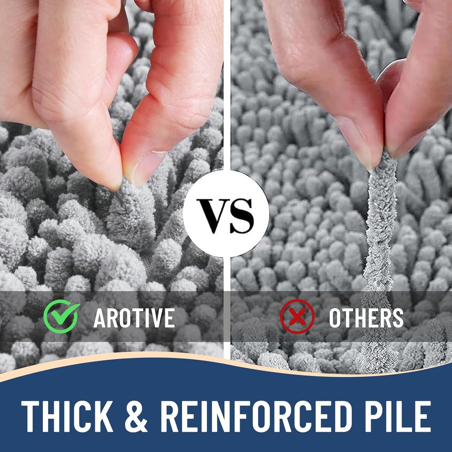 Arotive Luxury Chenille Bathroom Rug Mat, Extra Soft Thick Absorbent Shaggy Bath Rugs, Non-Slip Machine Wash Dry, Plush Bath Mats for Bathroom, Shower and Tub, 36x24, Light Grey