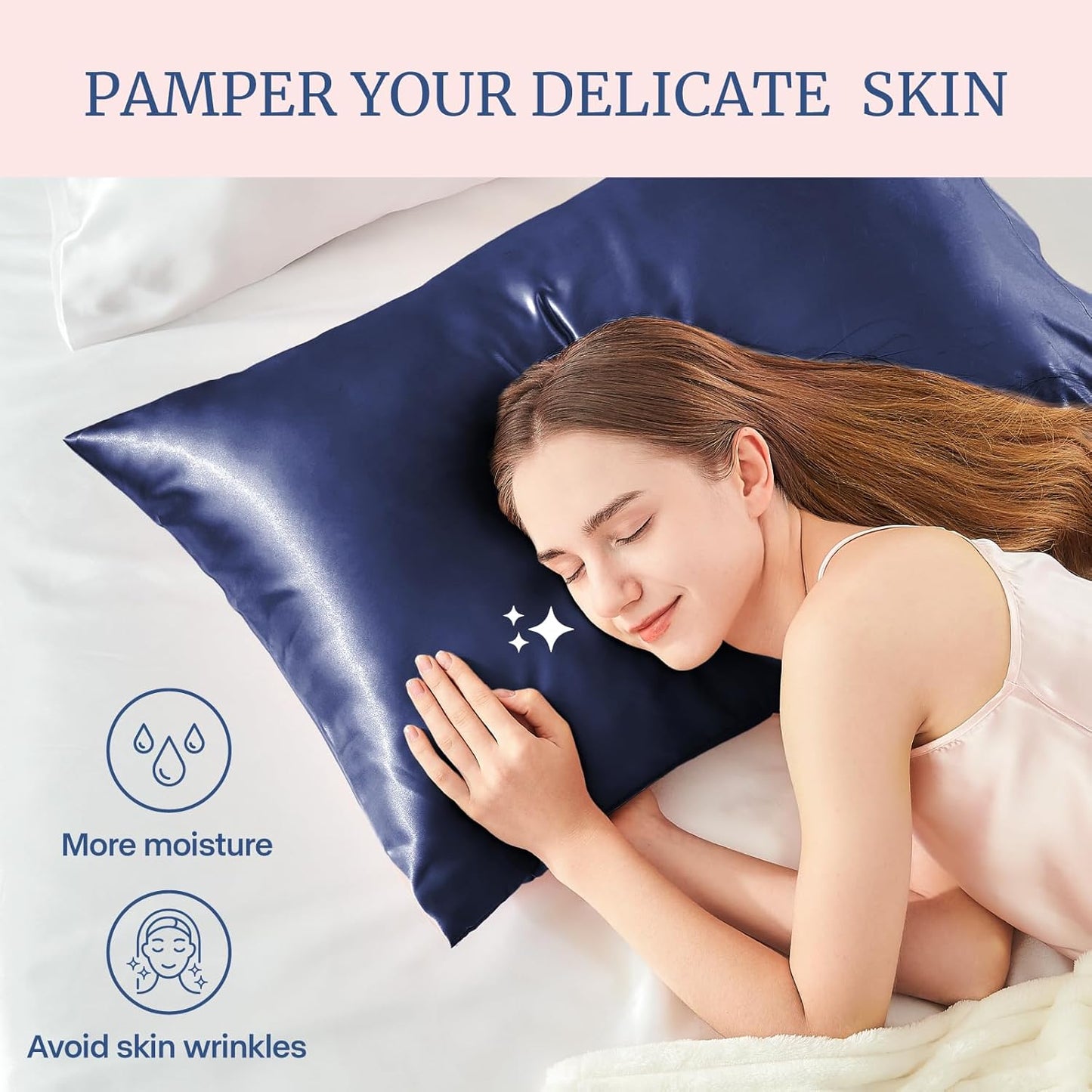 BEDELITE Satin Pillowcase for Hair and Skin, Super Soft Similar to Silk Pillow Cases 4 Pack with Envelope Closure, Cooling Pillowcases for Women Men (20"x26" Standard Size, Navy)