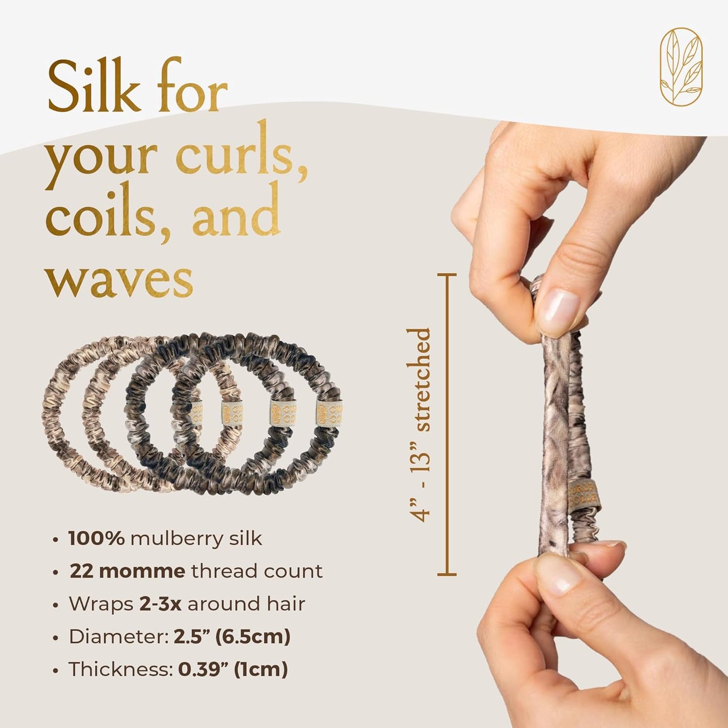 Authentic Mulberry Silk Skinny Hair Match Scrunchies for Women, Anti Breakage Hairties for Curly Thick & Thin Hair, 100% Silk for Buns, Sleep & Ponytail, Cool Blonde/Bronde (4 Pack)