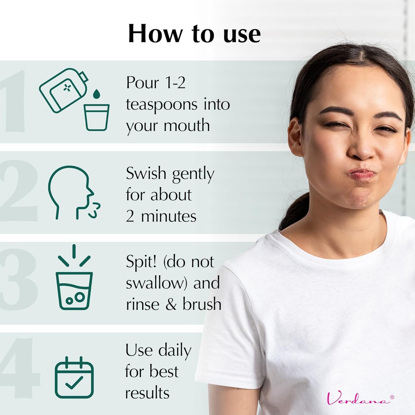 Verdana Organic Oil Pulling for Teeth & Gums – 32 oz Mint – USDA Organic Coconut Pulling Oil Rinse – Alcohol-Free, Fluoride-Free – Natural Mouthwash for Fresh Breath, Gum Health & Oral Detox