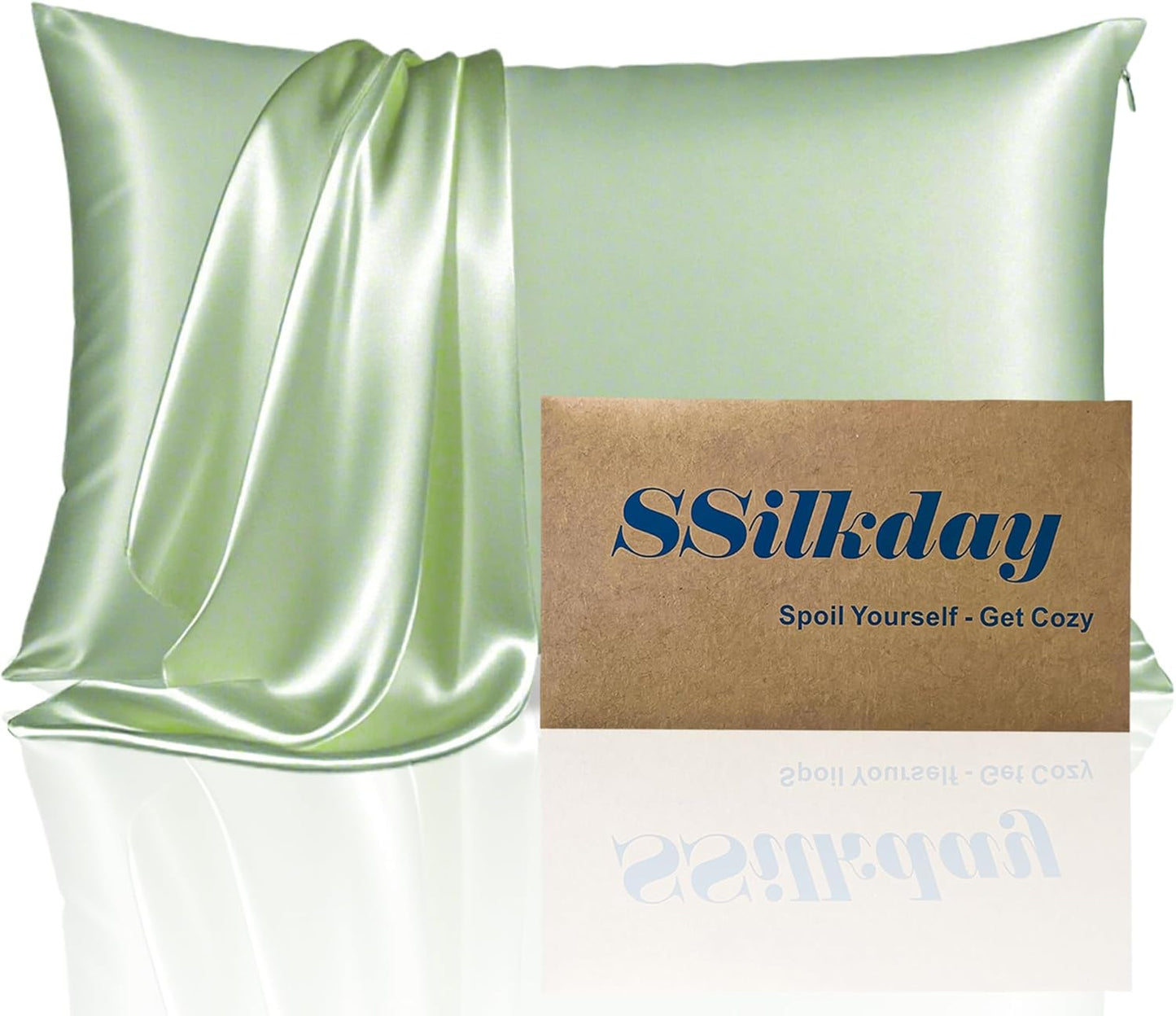Mulberry Silk Pillow Cases with Zipper, Ultra Smooth Soft Breathable Cooling Pillow Cases for Hot Sleepers, Silk Satin Pillowcase for Hair and Skin, Gifts for Women (Sage Green, Queen Size, 1 Pack)