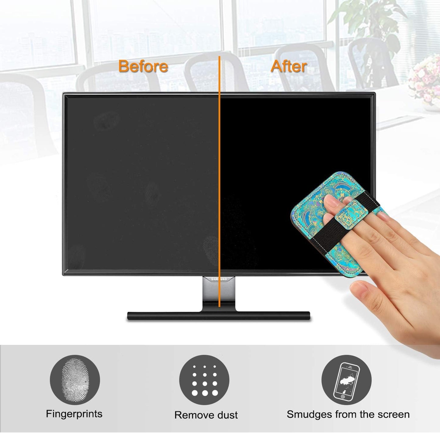 Fintie Screen Cleaning Pad, [4 Pack] Soft Cloth Wipes Screen Cleaner with Elastic Strap for iPad, iPhone, MacBook, Tablets, Laptop (Shades of Blue)