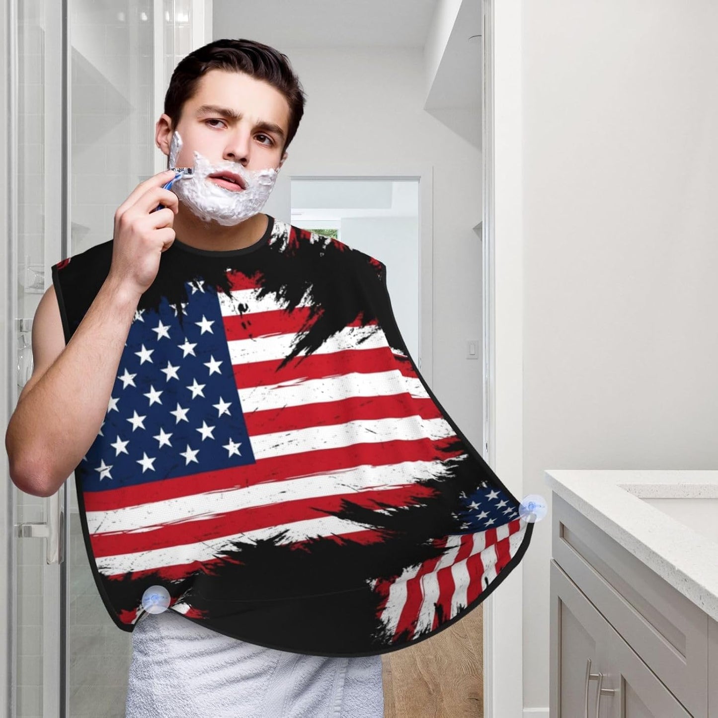 Men's Beard Maintenance Apron, Waterproof & Easy Clean, Grunge USA American Flag