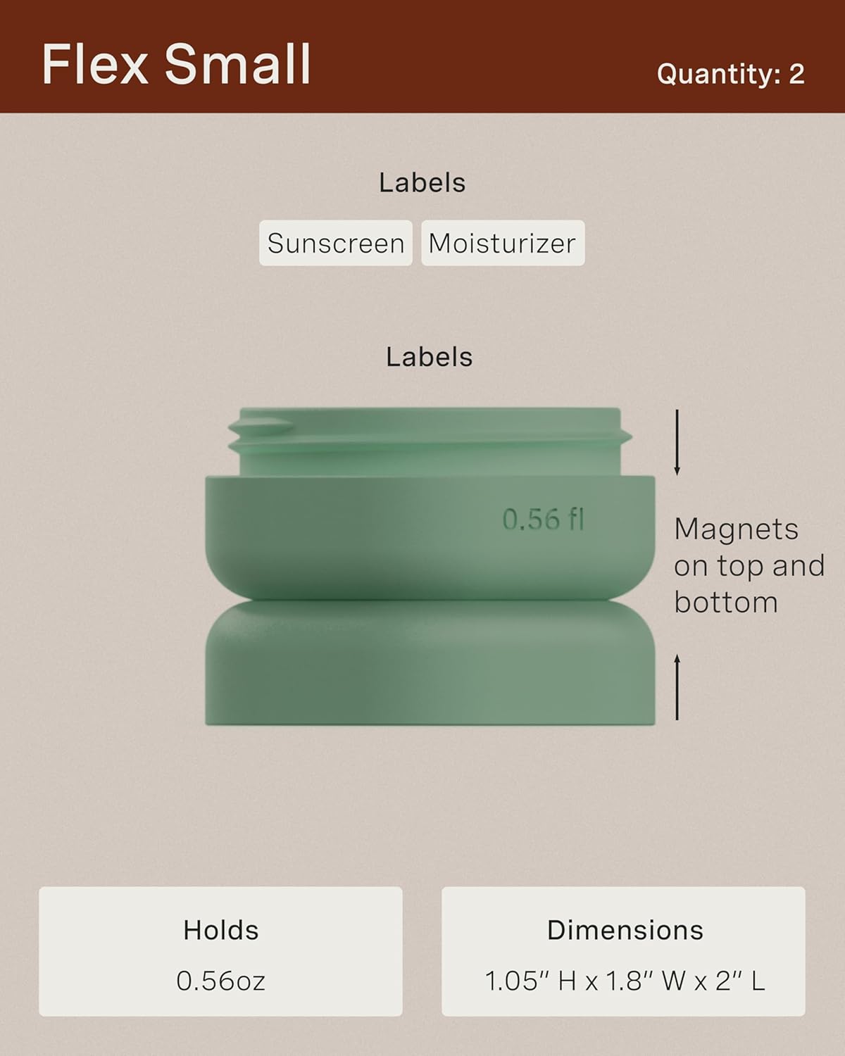 Cadence Travel Containers - Core Skincare Set - Magnetic Containers with Lids,2 Small (0.56oz) & 3 Medium (1.32oz) - Cleanser, Moisturizer, Serum, Makeup Remover & Sun Icon Labels - Sand