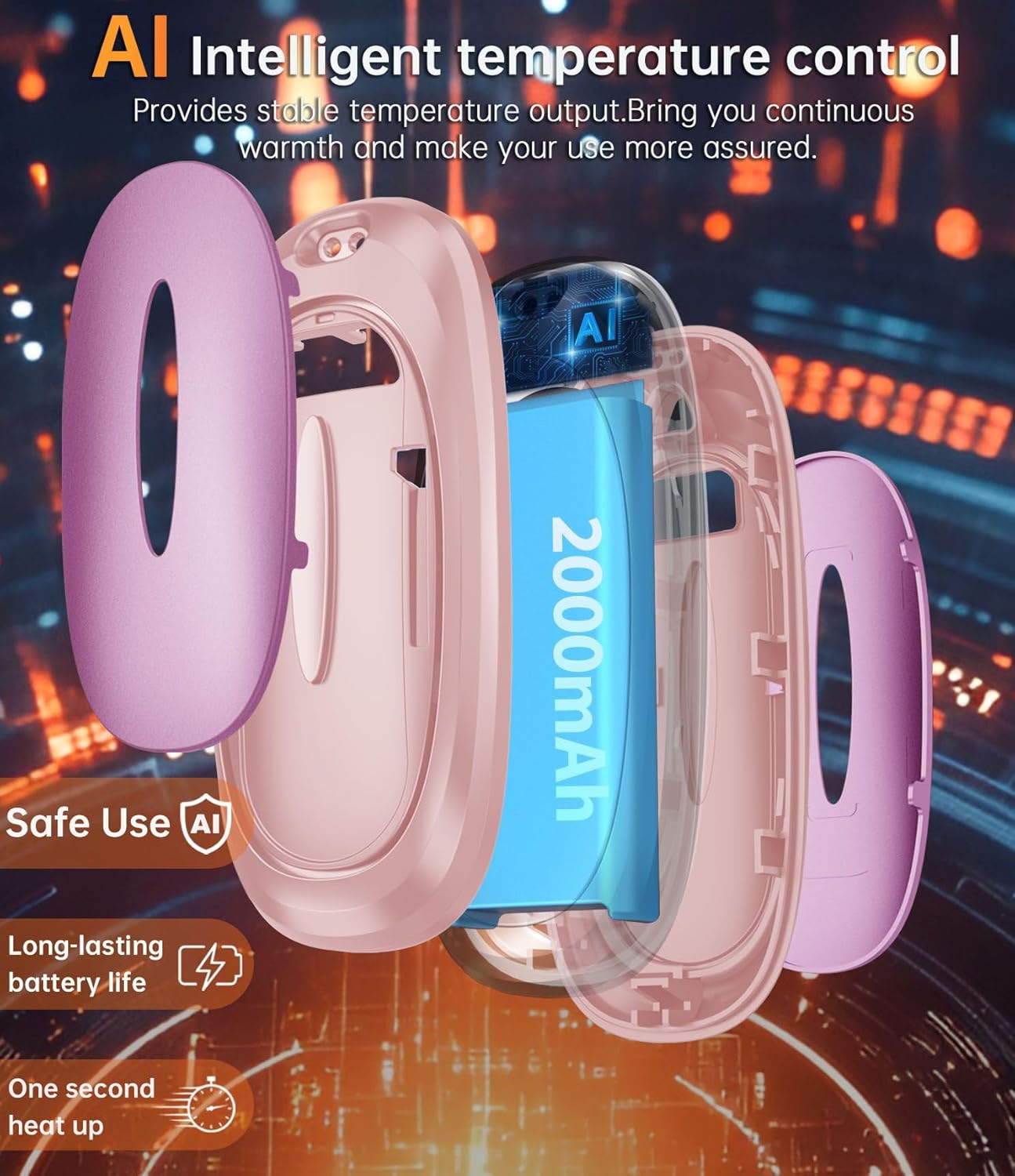 Hand Warmers Rechargeable with 10000mAh Charging Case, 2000mAh Portable Hand Warmers 2 Pack, Reusable Electric Pocket Heater for Hunting, Camping Gear, Outdoors, Gifts