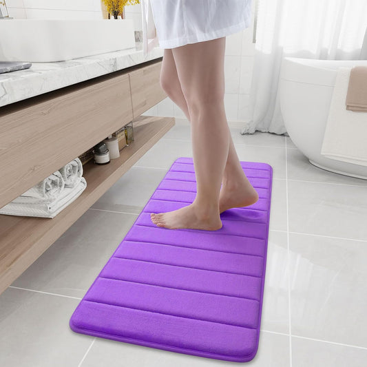 Buganda Memory Foam Bath Mat, 47" x 17", Ultra Soft and Non-Slip Bathroom Rugs, Water Absorbent and Machine Washable Bath Rug Runner for Bathroom, Shower, and Tub, Purple