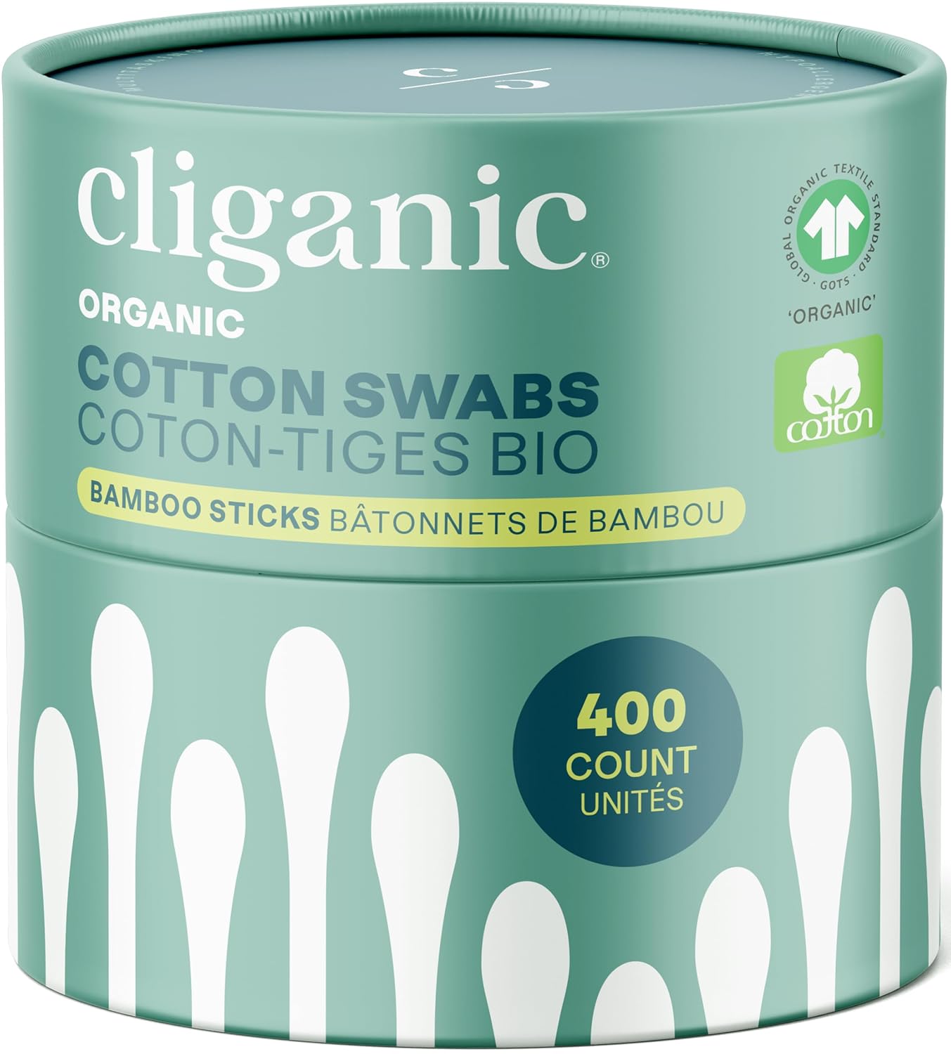 Cliganic Organic Bamboo Cotton Swabs, 400 Count - 100% Pure Natural Cotton, Chlorine-Free Hypoallergenic, Soft, Gentle & Absorbent Buds