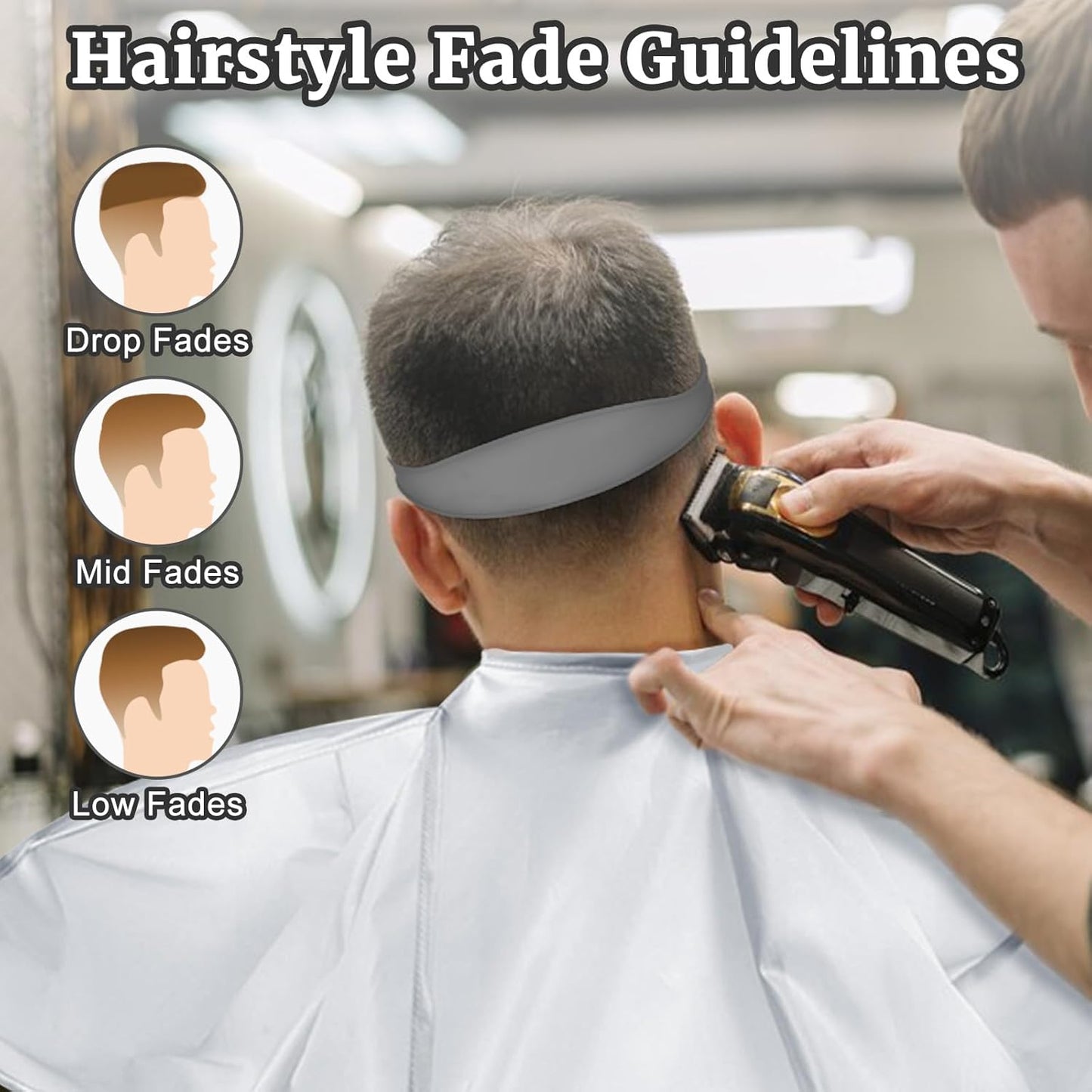 Fade Haircut Guide for Men, Self Haircut Kit for Men, Include Hair Cutting Guide & Cape Umbrella & Comb, Neckline Shaving Templat, DIY Hair Cutting Accessories Tools for Home (Grey)