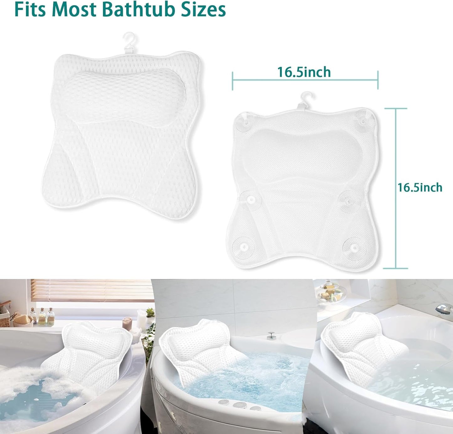 Bath Pillow Bathtub Pillow for Neck Back Support 4D Bath Tub Pillow with 6 Strong Suction Perfect Bath Gift for Women