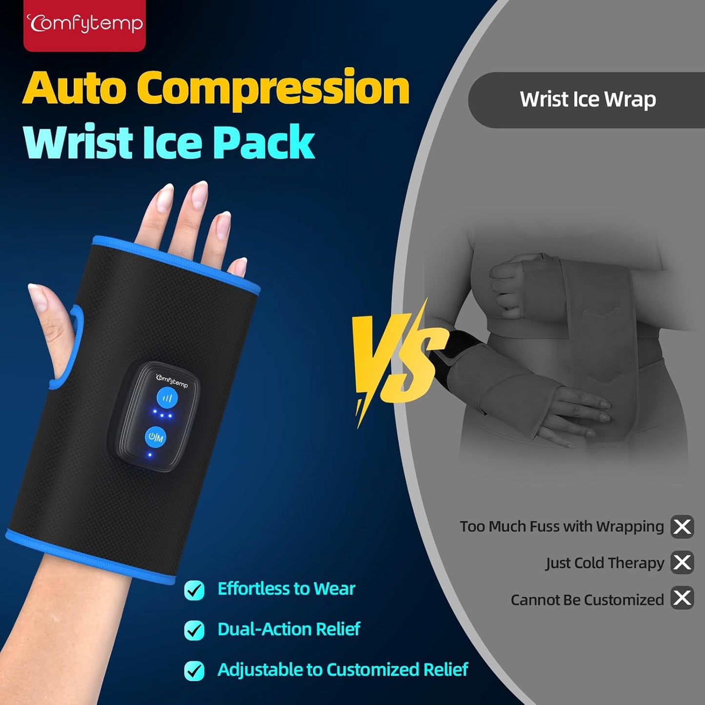 Comfytemp Auto Compression Wrist Ice Pack Wrap for Carpal Tunnel Relief, Reusable Gel Hot Cold Therapy Hand Brace Ice Pack for Injuries, Tendonitis, Arthritis, Wrist Hand Pain, Recovery for Women