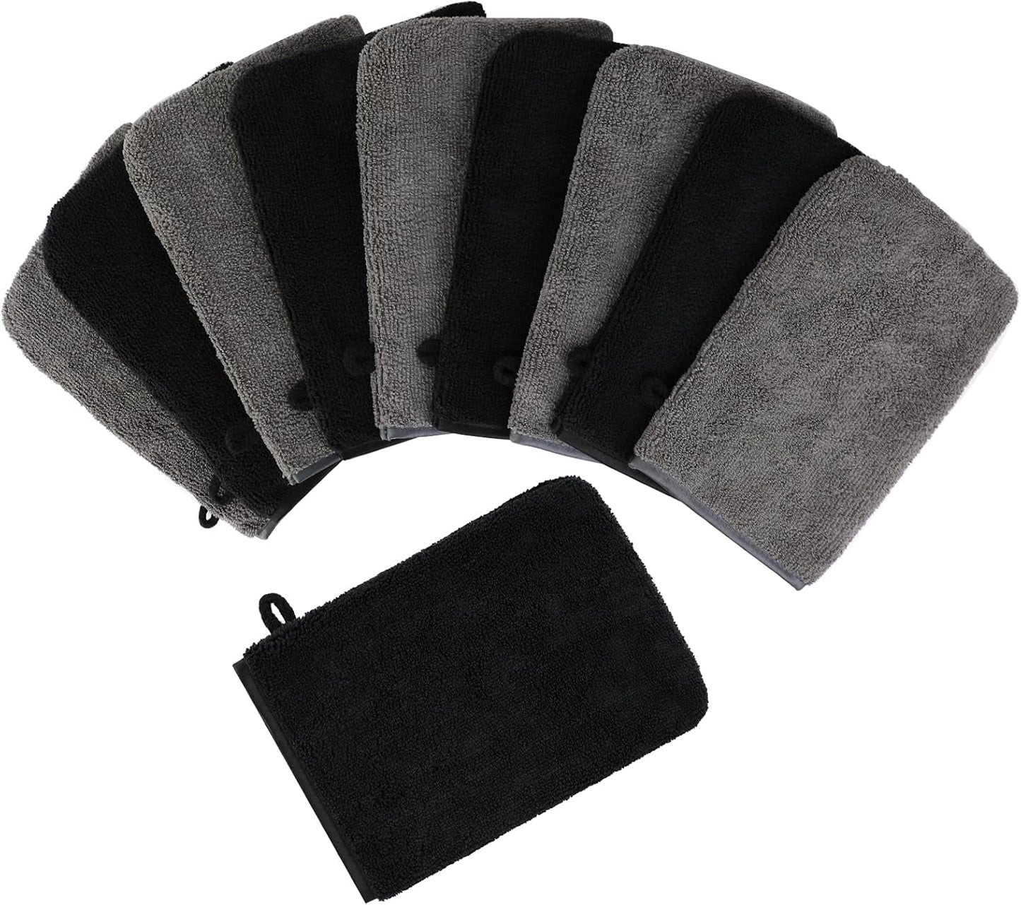PHOGARY 10 Pack Microfiber Body Wash Mitts, Soft Face Mitten, Bath Spa Cloth, Reusable Makeup Remover Mitt Gloves, European Style Wash Cloth,6×8inch, Black and Grey