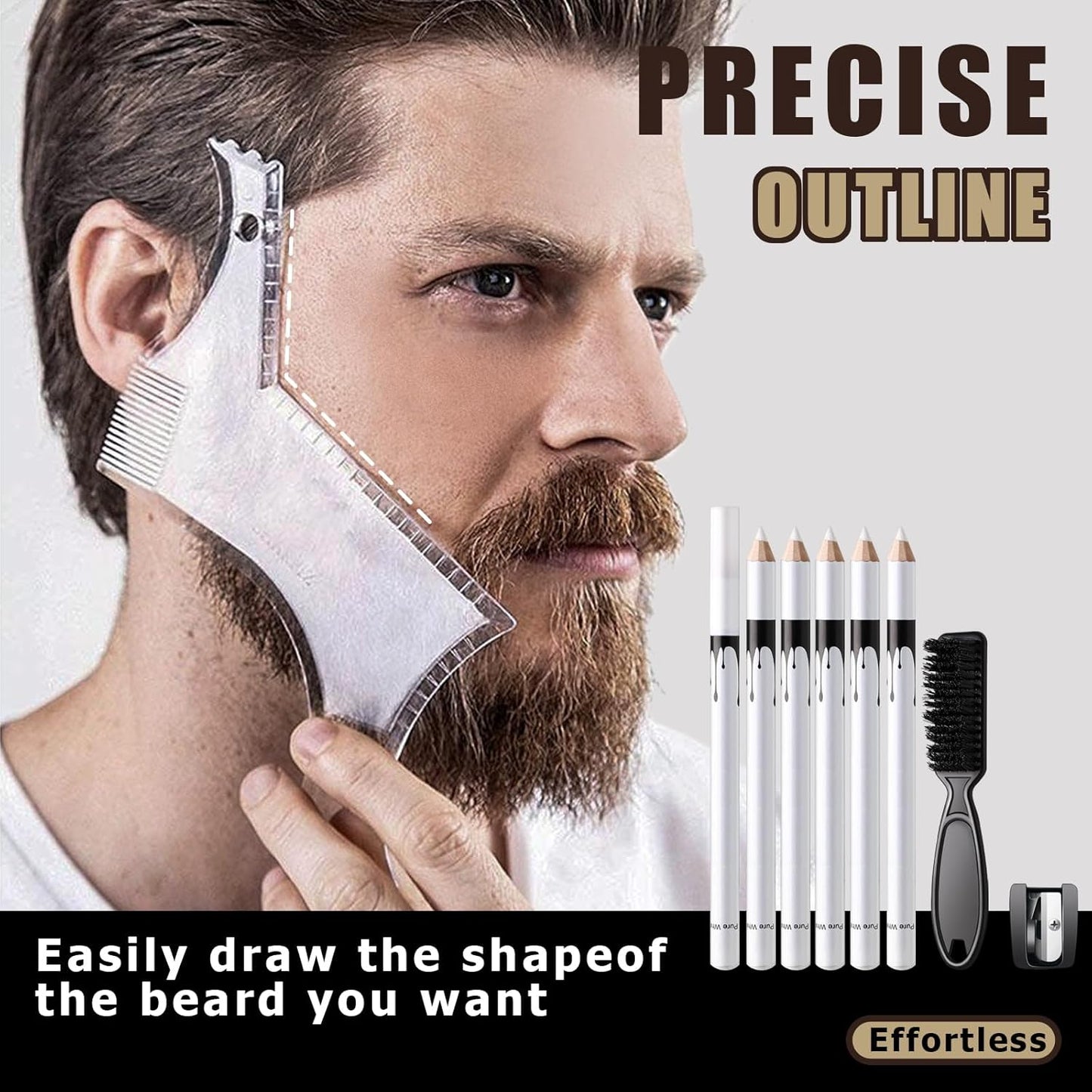 White Barber Pencil for Lineup Magic Hairline Beard Guide Shaping Pencils Barber Chalk for Design Hairline Razor Trace Barber Pencils Set with Sharpener Ruler Brush for Men
