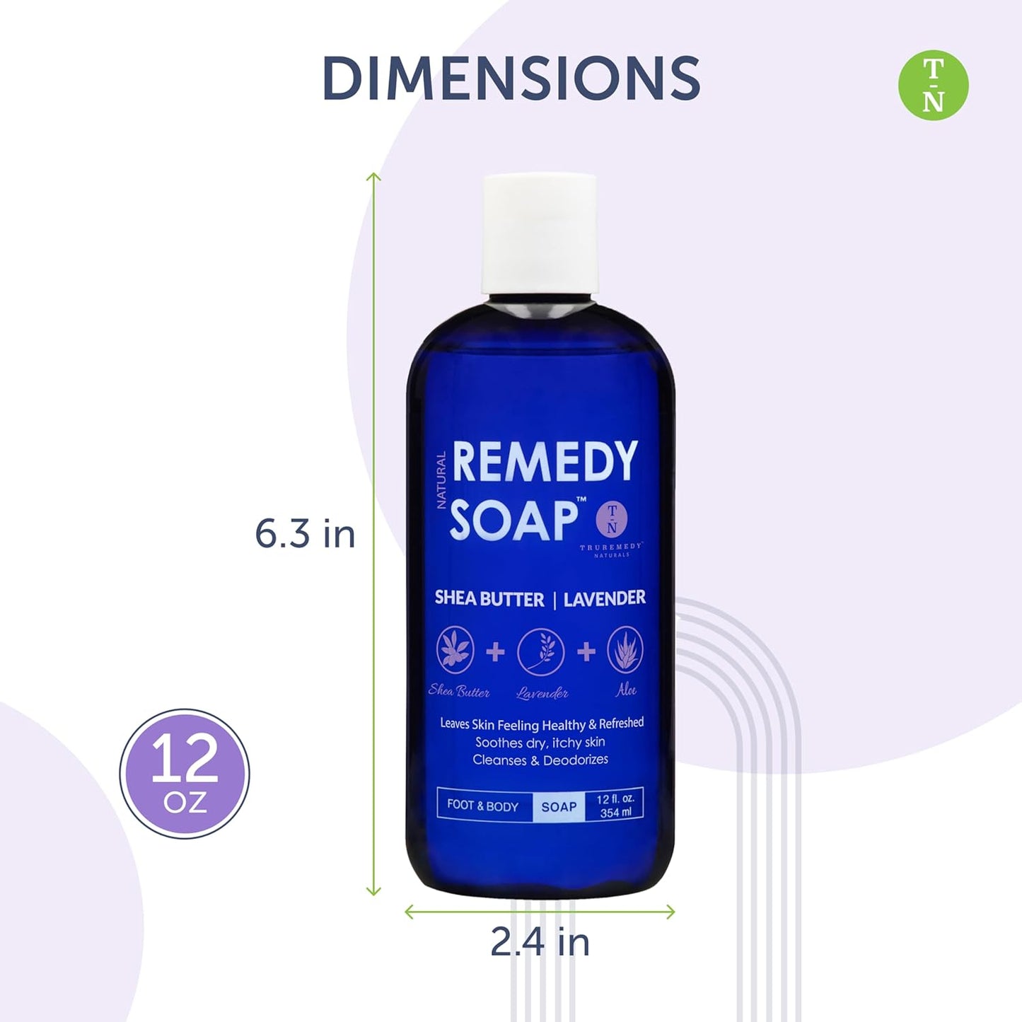 Truremedy Naturals Lavender Shea Butter Body Wash for Women - Aloe Lavender Body Wash with Shea Butter - Soothing Soap for Dry Skin - Hydrating Natural with Essential Oils - 12oz