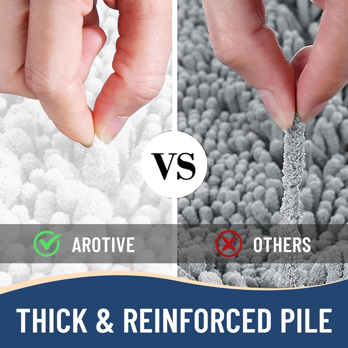 Arotive Luxury Chenille Bathroom Rug Mat, Extra Soft Thick Absorbent Shaggy Bath Rugs, Non-Slip Machine Wash Dry, Plush Bath Mats for Bathroom, Shower and Tub, 30x20, White