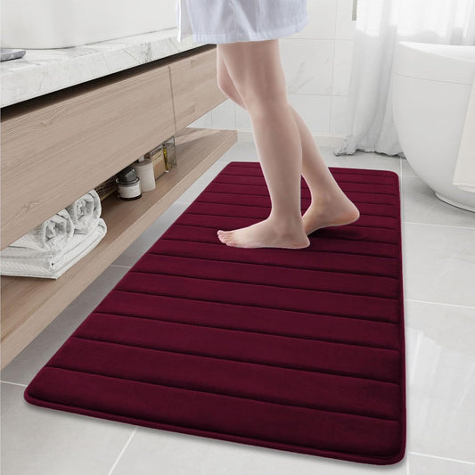 Buganda Memory Foam Bath Mat, 60" x 24", Ultra Soft and Non-Slip Bathroom Rugs, Water Absorbent and Machine Washable Bath Rug Runner for Bathroom, Shower, and Tub, Burgundy