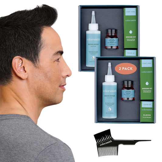 Hair & Beard Color for Blending Grays 2 pack- Dark Ash Brown - Ammonia-Free Complete Men’s At-home Beard & Hair Dye Kit, Professional-grade Demi-Permanent Hair Color (4.1)