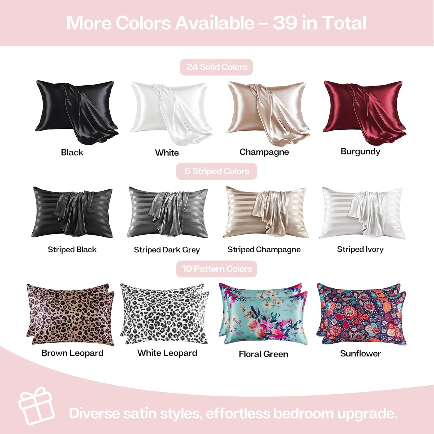 MR&HM Satin Pillowcase for Hair and Skin, Silk Satin Pillowcase 2 Pack, King Size Pillow Cases Set of 2, Silky Pillow Cover with Envelope Closure (20x36, Light Pink)