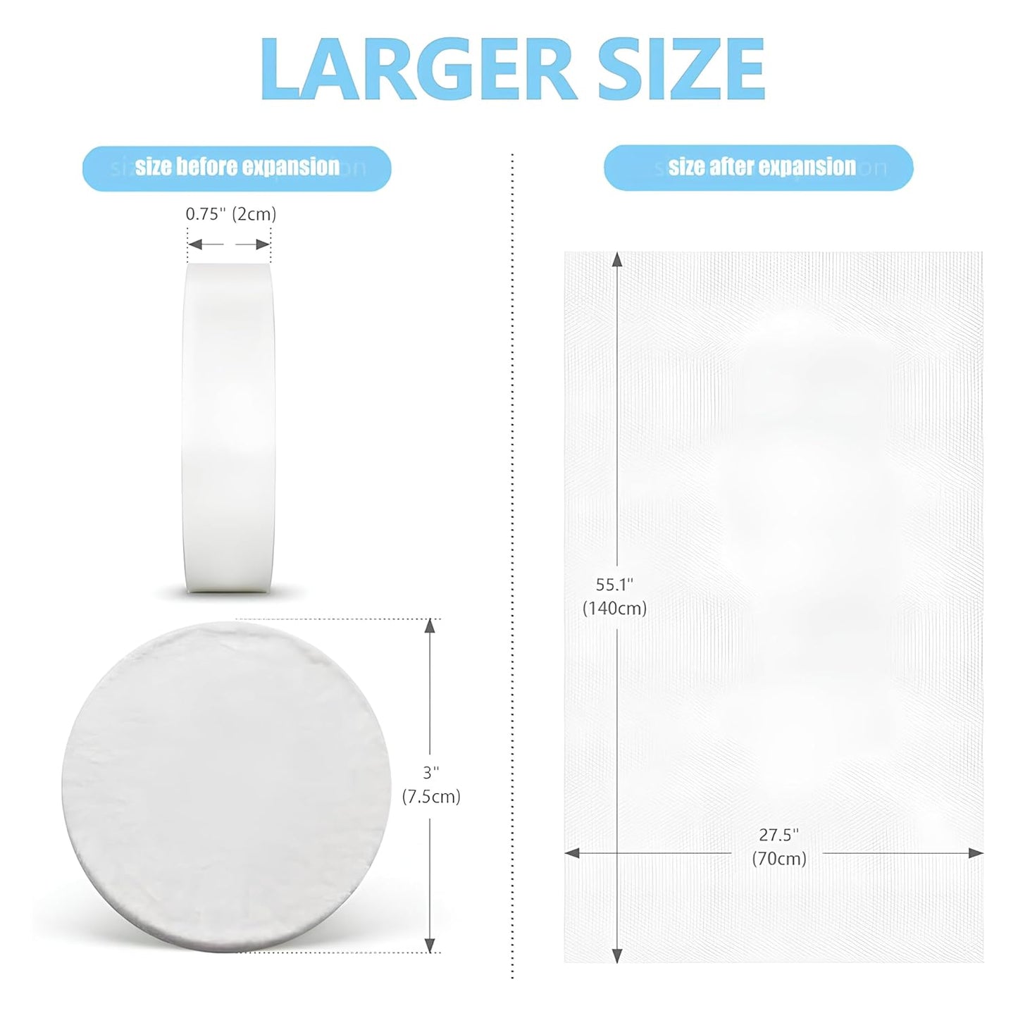 【10-PCS】Travel & Hiking Extra-Large Disposable Compressed Bath Towels，Disposable Bath Towels for Travel - 70×140cm, No Rinse, Quick-Dry, Hygienic & Space-Saving for Camping, Gym & Hotel Use