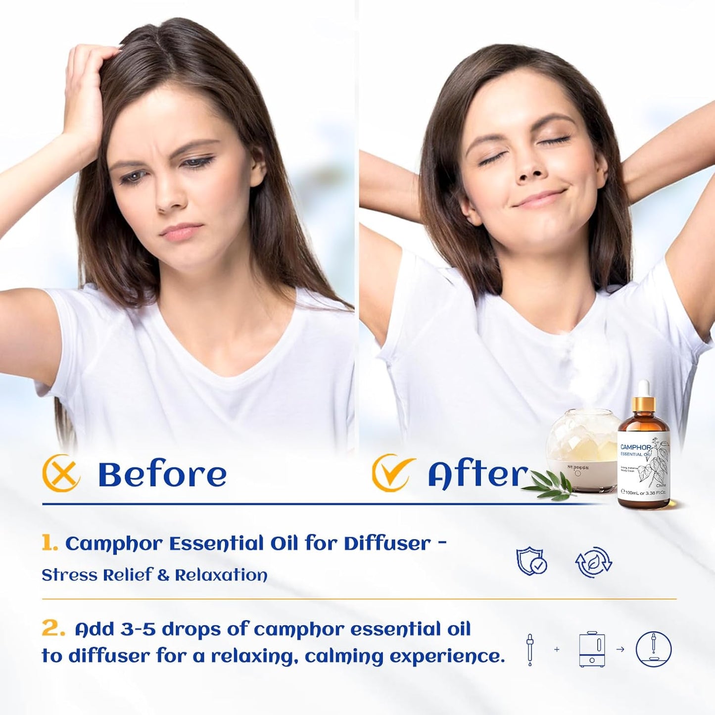 HIQILI 100ML Camphor Essential Oil Pure, 100% Undiluted for Skin, Diffuser, Aromatherapy - 3.38 Fl Oz