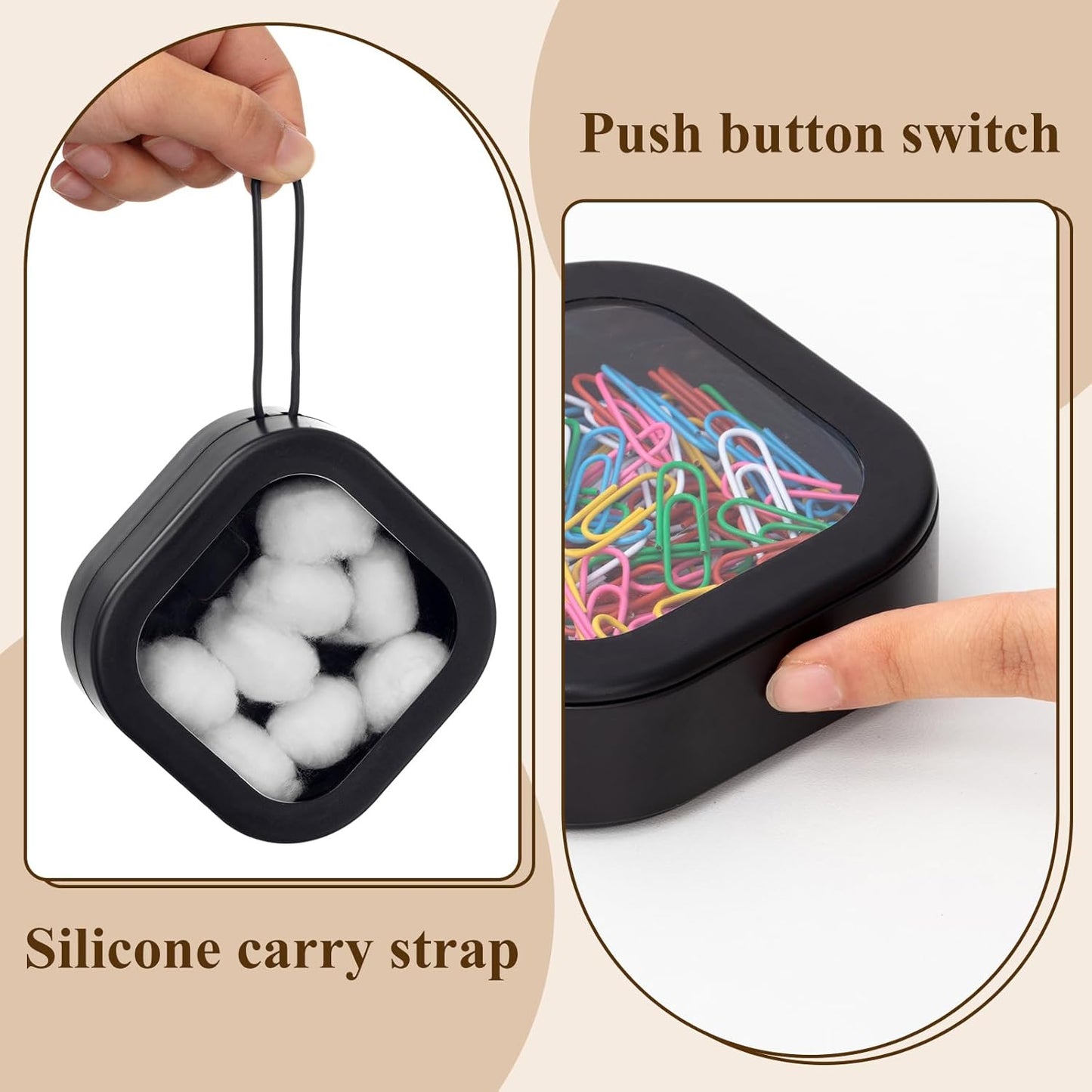 Kathfly 4 Pcs Black Hair Tie Organizer Portable Hair Accessory Storage Containers Stackable Tie Bobby Pin Holder Home Cotton Swab Dispenser Accessories Jewelry Organizer Box