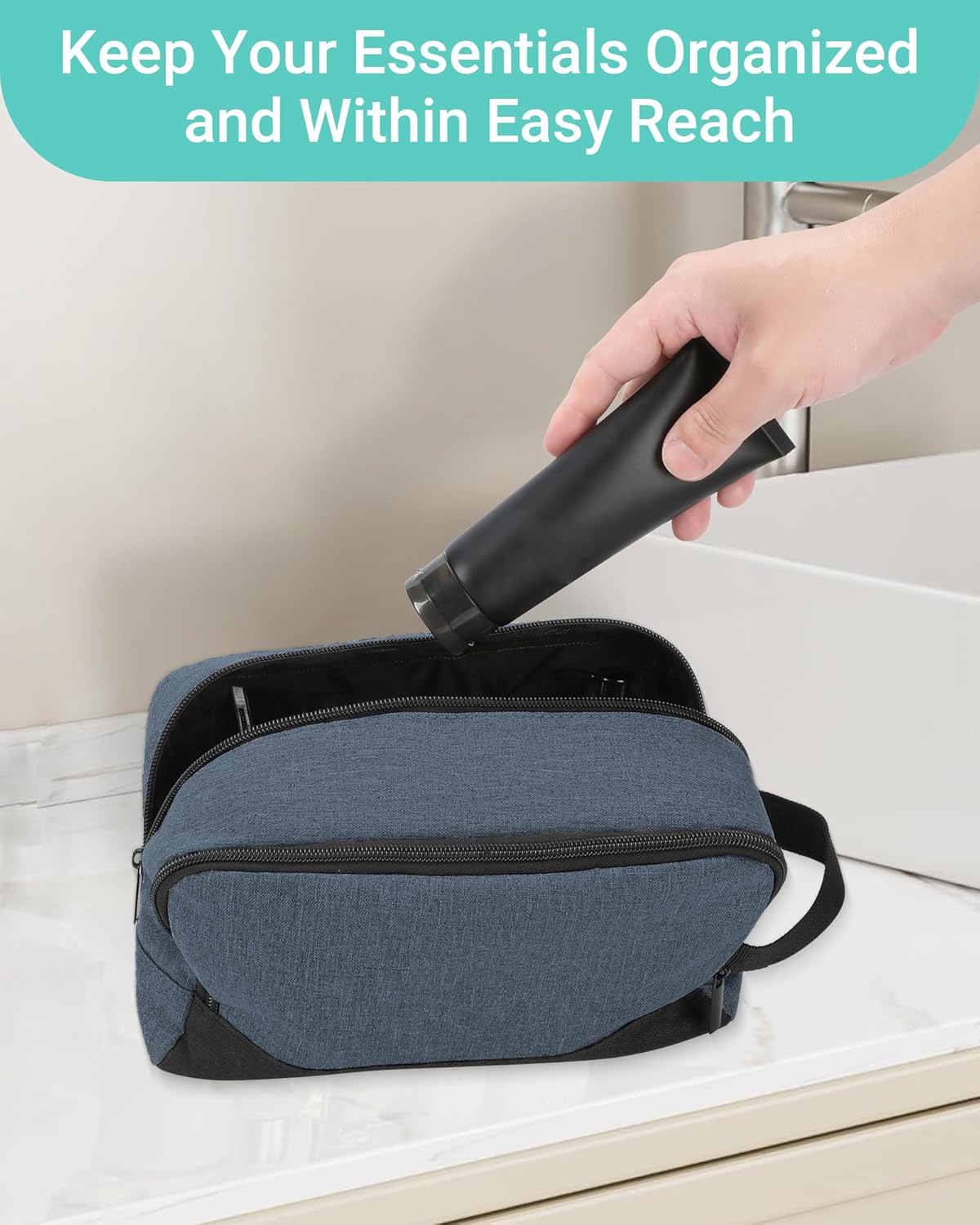 Elviros Travel Toiletry Bag for Men Hanging Dopp Kit Shaving Bag Toiletries Organizer Small Tool Medicine Hygiene Bag for Traveling Pouch (Navy Blue)