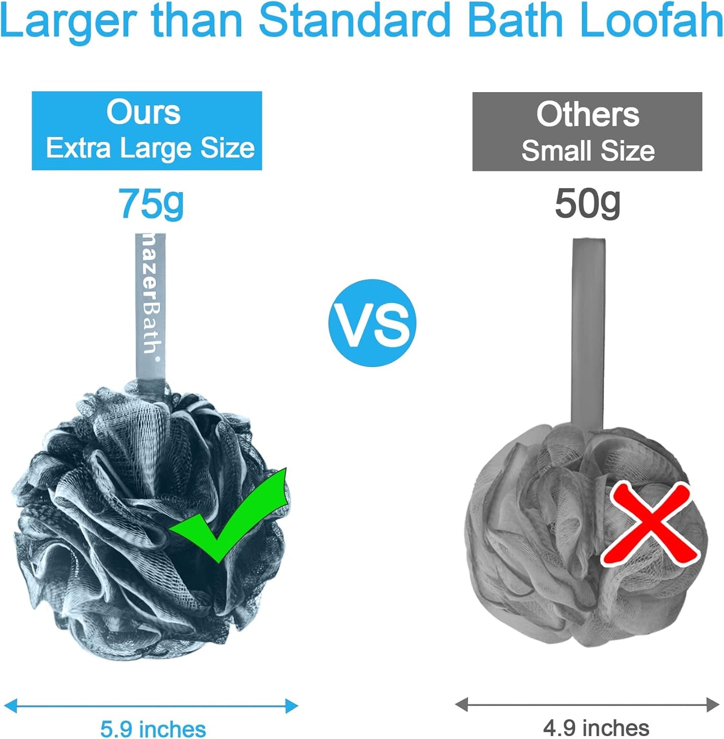 AmazerBath Bath Shower Loofah Sponge 75g/PCS Bath Sponges for Men Exfoliating - Set of 4 Indigo, Large