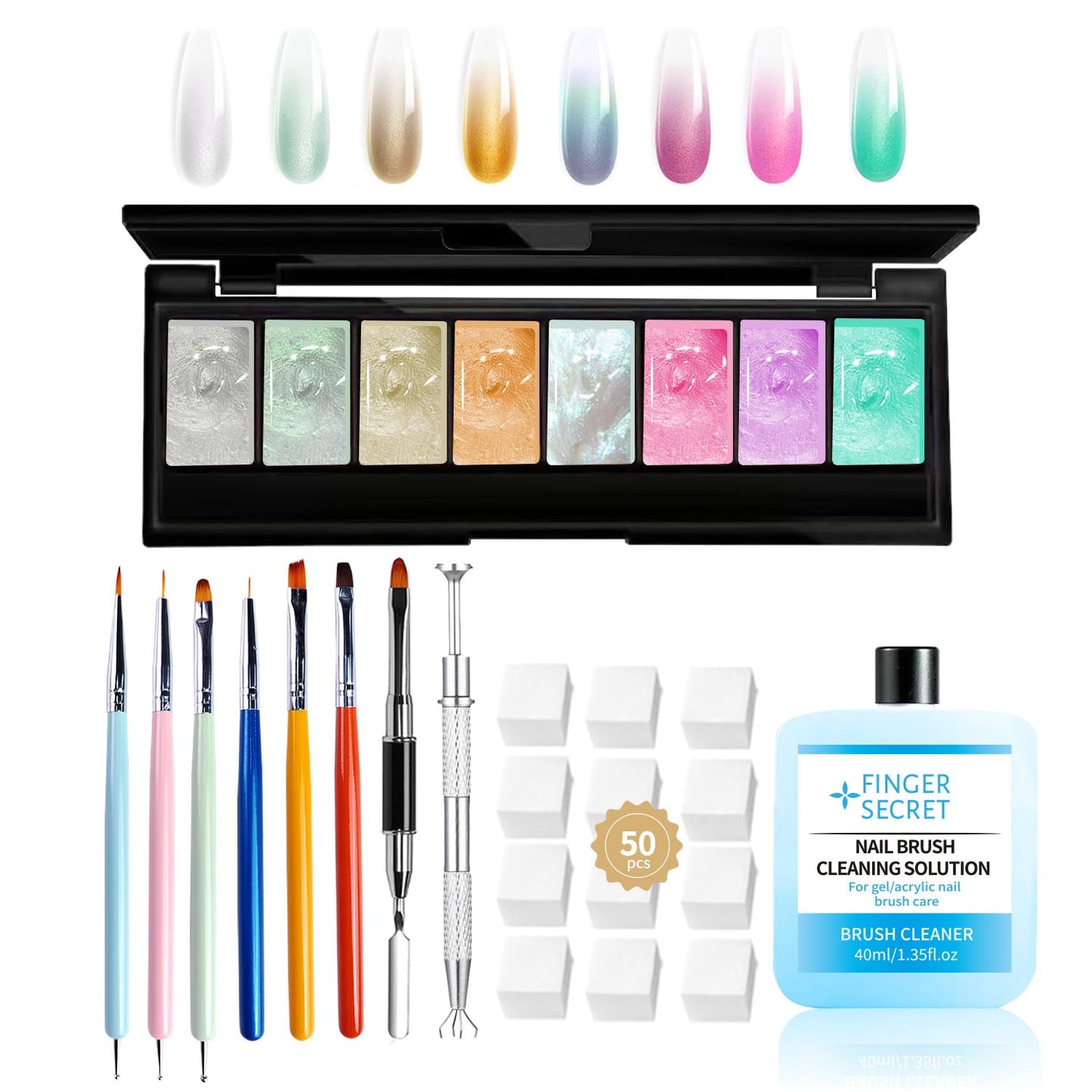 8 Colors Ombre Gel Pat Nail Polish Set,Ombre Pigment for Nails,Gradient Painting Gel with 50Pcs Nail Sponges for 3D Gels Nail Art can be Painted in Salon or Home Use