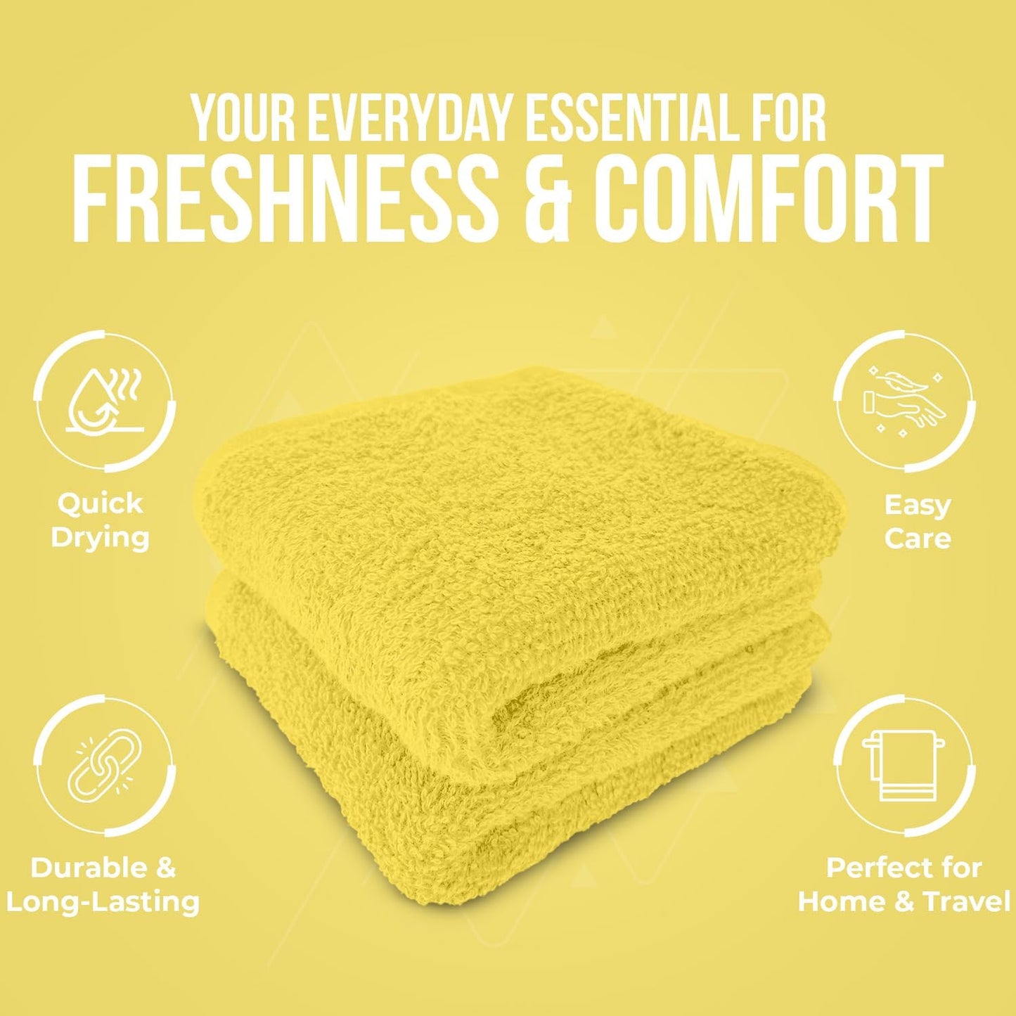 DAN RIVER 100% Cotton Wash Cloths 24 Pack [12x12] Soft & Absorbent Bath Cloths, Gym, Hotels & Spa Perfect for Everyday Use Fingertip Towels, Yellow
