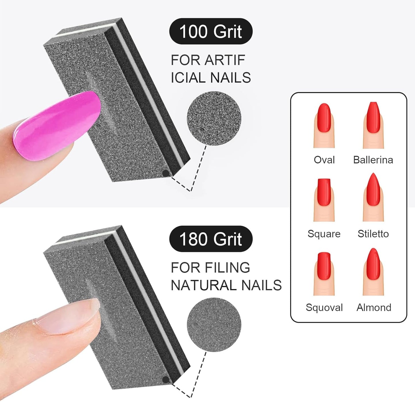 Buffer Block Nail File, 100/180 Grit Sponge Nail Buffers for Acrylic Nails, Nails Buffer, Mini Buffing Block Double Sided for Manicure Tools 60 Count - Black