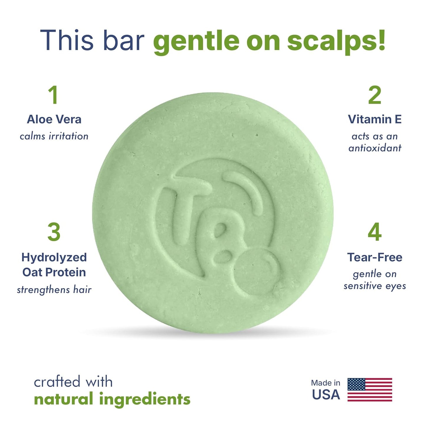 Tree Bottle Hydrolyzed Oat Protein + Aloe Vera Shampoo Bar for Kids – Gentle & Nourishing for Sensitive Scalps - Natural, Tear-Free, Sulfate & Paraben-Free - Made in USA - 4.5oz