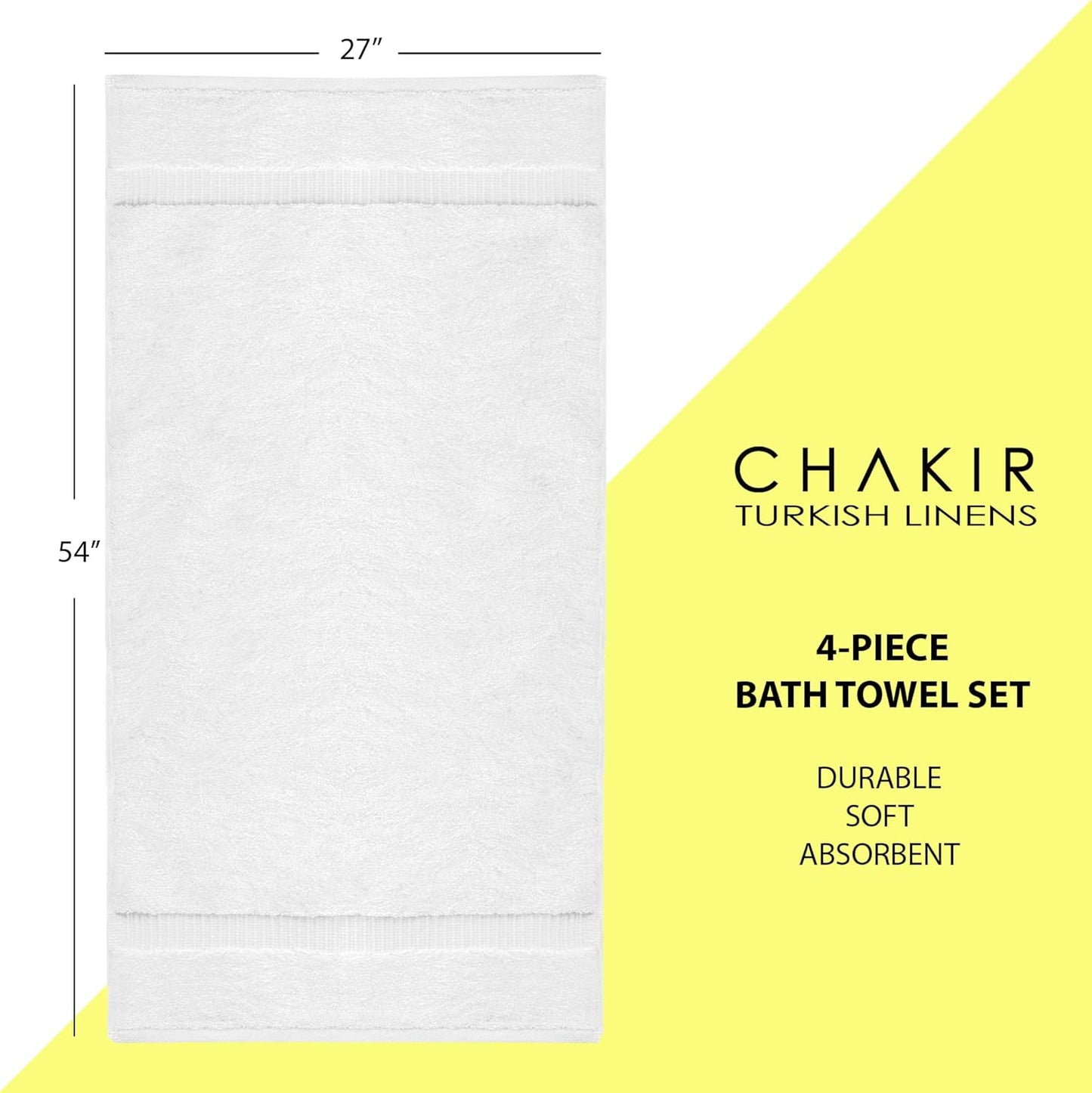 Chakir Turkish Linens | Hotel & Spa Quality 100% Cotton Premium Turkish Towels | Soft & Absorbent (4-Piece Bath Towels, White)