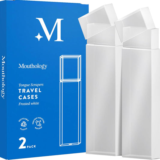Mouthology Tongue Scraper Travel Case (2 Pack) Plastic Tongue Scraper Holder for Adults, Compact & Hygienic Cover for Metal Tongue Scrapers, Travel Necessities for Oral Hygiene, Durable Plastic