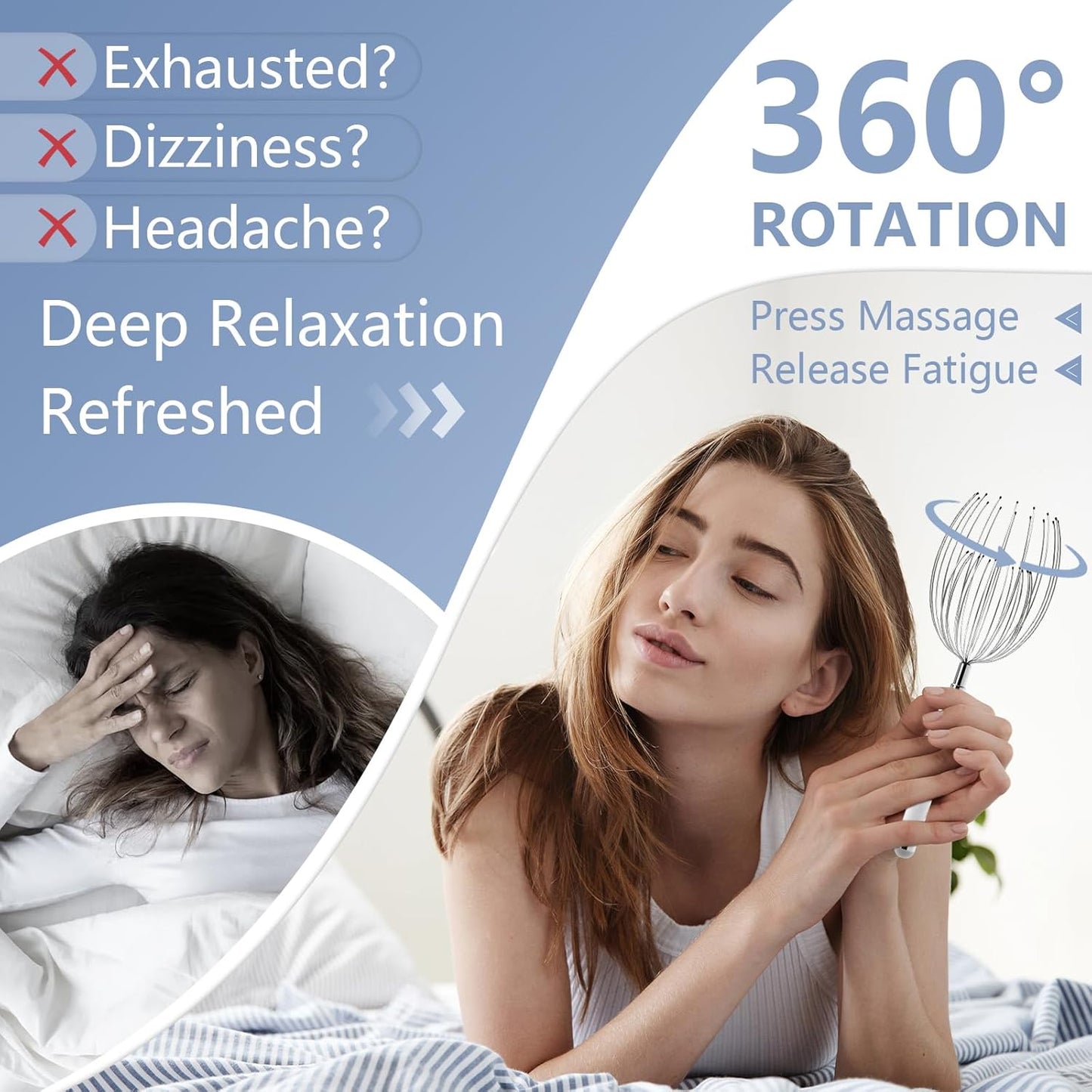 Head Massager Scalp, Electric Scalp Massager with 20 Metal Fingers – Head Scratcher & Hair Massage Tool, Waterproof Head Massage for Stress Relief, Stocking Stuffers Gift for Women & Men