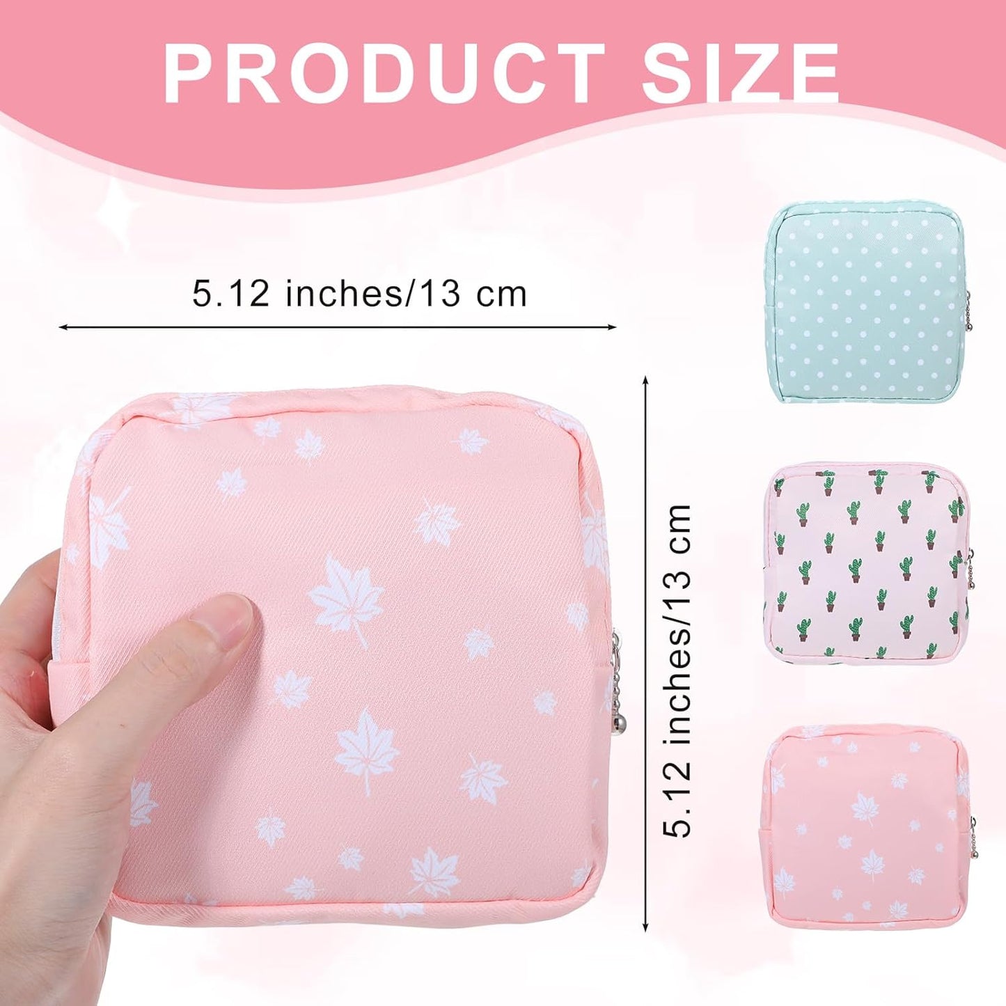 3PCS Pad Pouch for Women Period Bag Zippered Sanitary Storage Bag for Tampons, Pads, Menstrual Cup & Disc, Portable Feminine Hygiene Organizer, Tampon Holder 5.12 x 5.12 Inch Travel Pouch