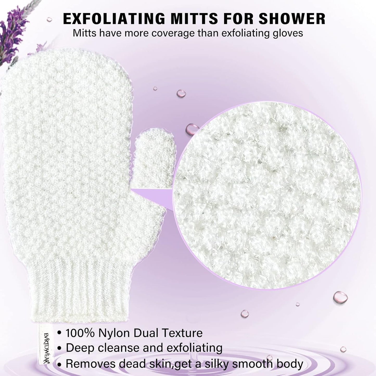 Evridwear Shower Exfoliating Mitts, Deep Cleanse Bathing Scrub Gloves Self Tan Scrubber Mitten Dead Skin Remover for Men and Women,1 Pair Light