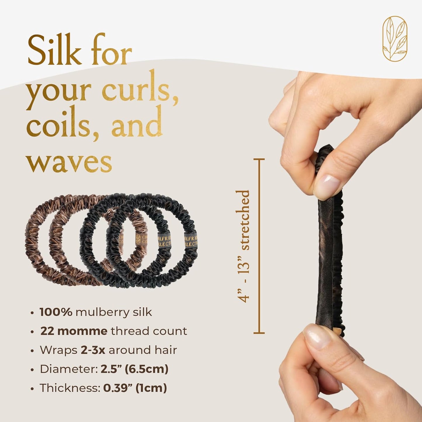 Mulberry Silk Skinny Hair Match Scrunchies for Women, Anti-Breakage Hair Ties for Curly, Thick & Thin Hair, 100% Silk, Satin Hair Scrunchies for Buns & Ponytails, Brown/Medium/Deep Brunette, 4-Pack