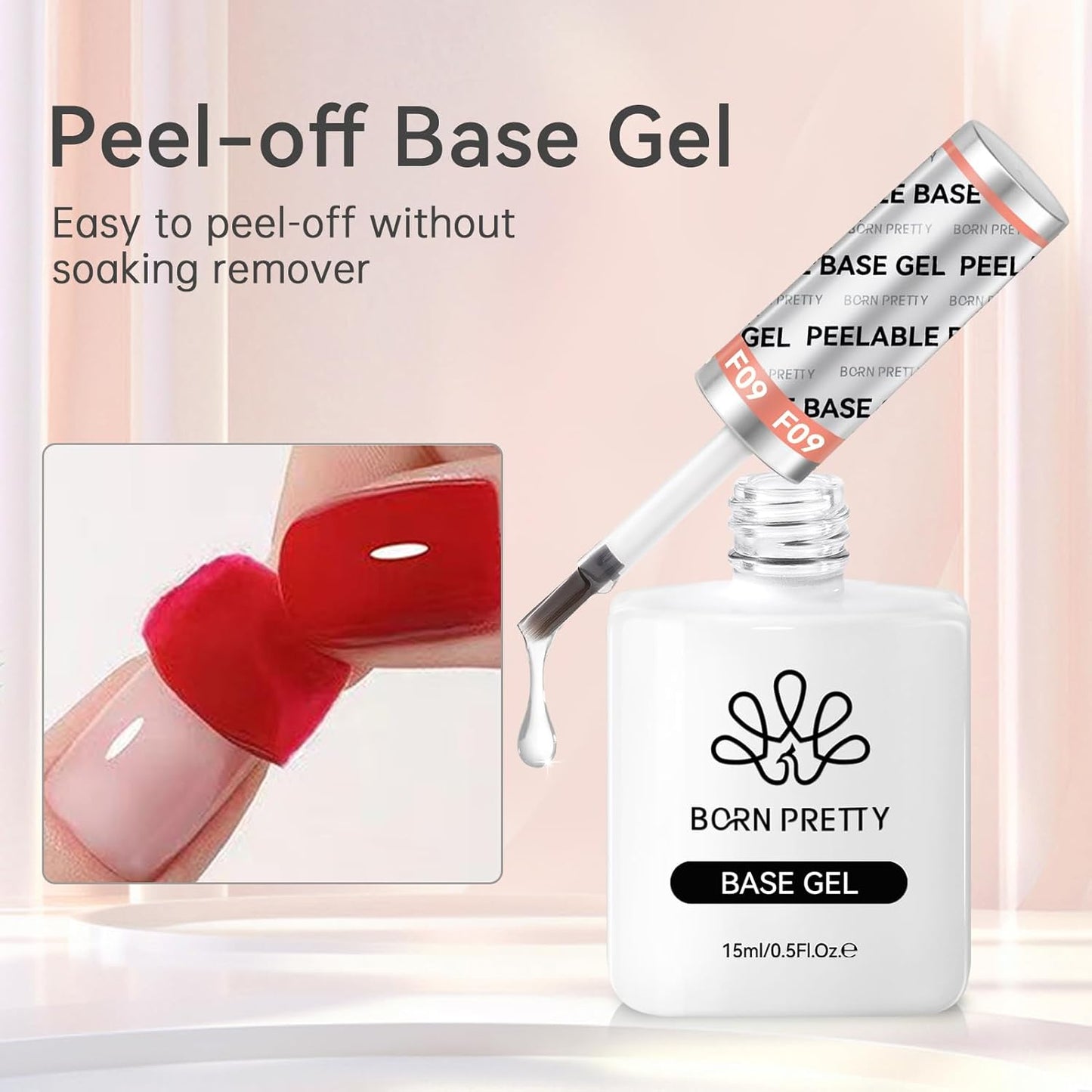Born Pretty Peel Off Base Gel, Peelable Base Gel Coat for Gel Polish, Peelable Clear Foundation for Use with U V LED Nail Lamp, Nail Practice U V Nail Lamp Required Perfect for Beginners 15ML