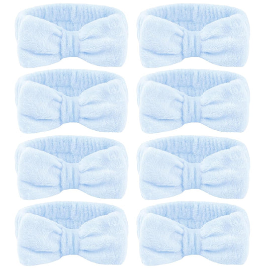 Ondder 8 Pcs Blue Spa Headbands - Fuzzy Terry Cloth Face Wash Headbands for Women's Makeup & Skin Care